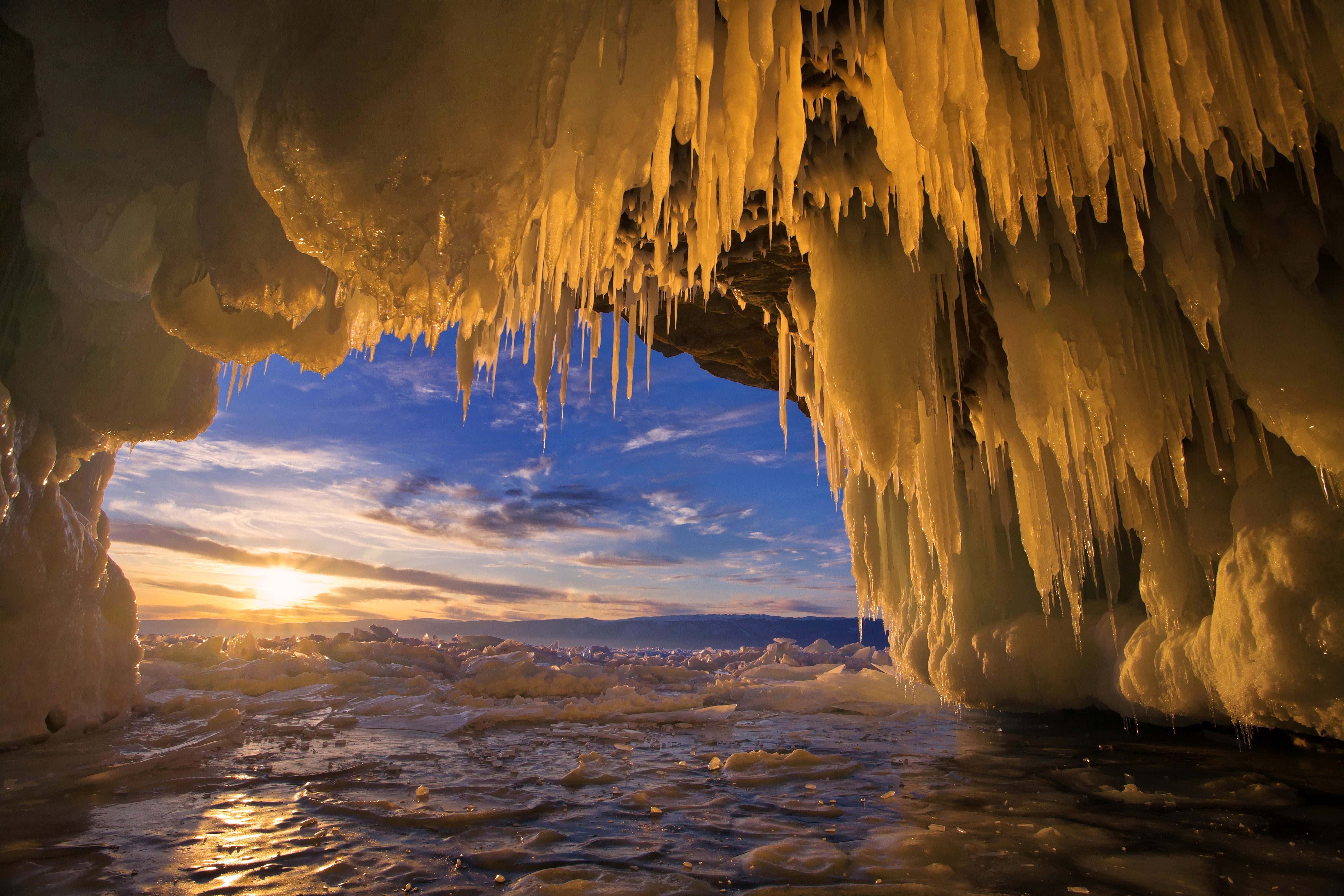 baikal .frozen, ice, lake, nature, Russia, sunrise, sunset