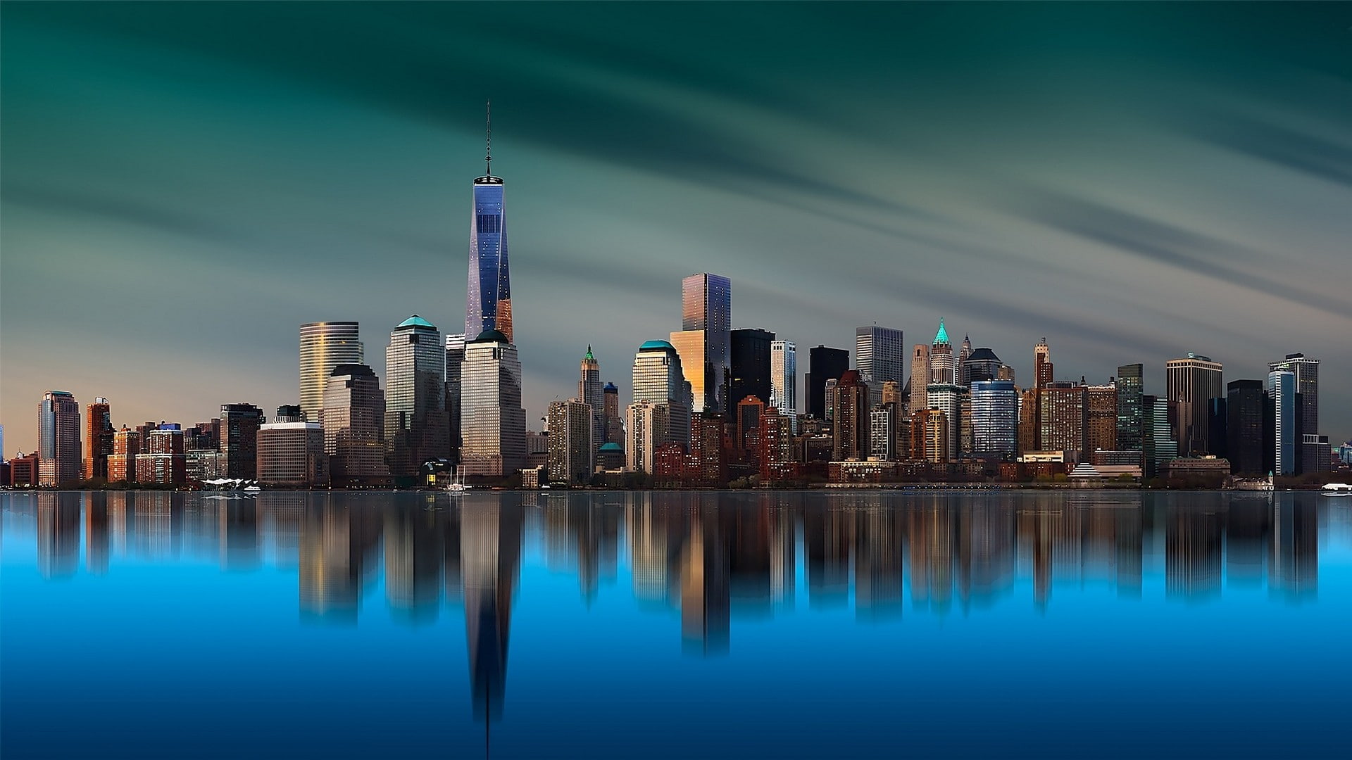 One World Trade Center, island, skyscraper, Manhattan, cityscape