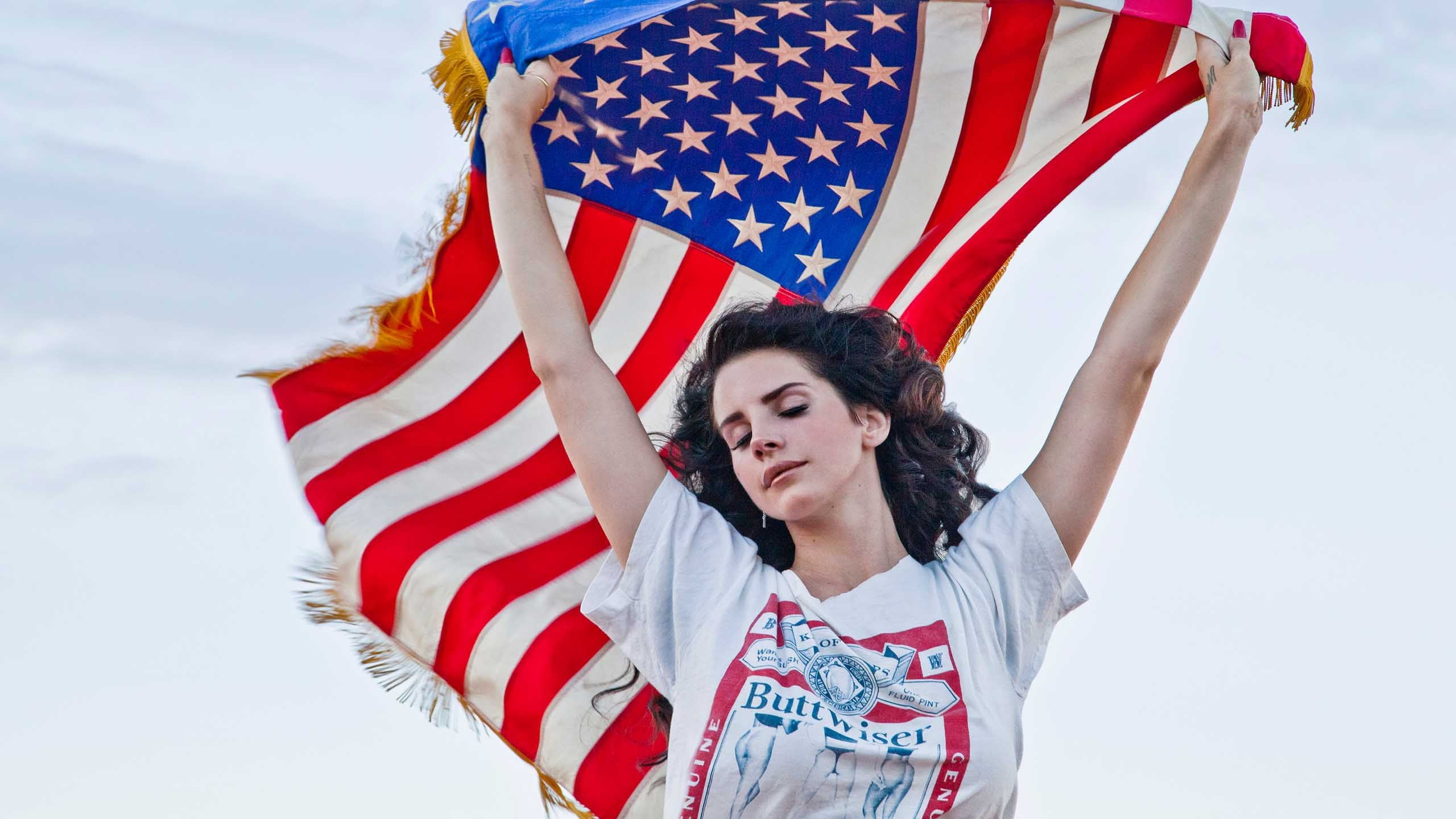 Lana Del Rey, women, flag, patriotism, one person, emotion