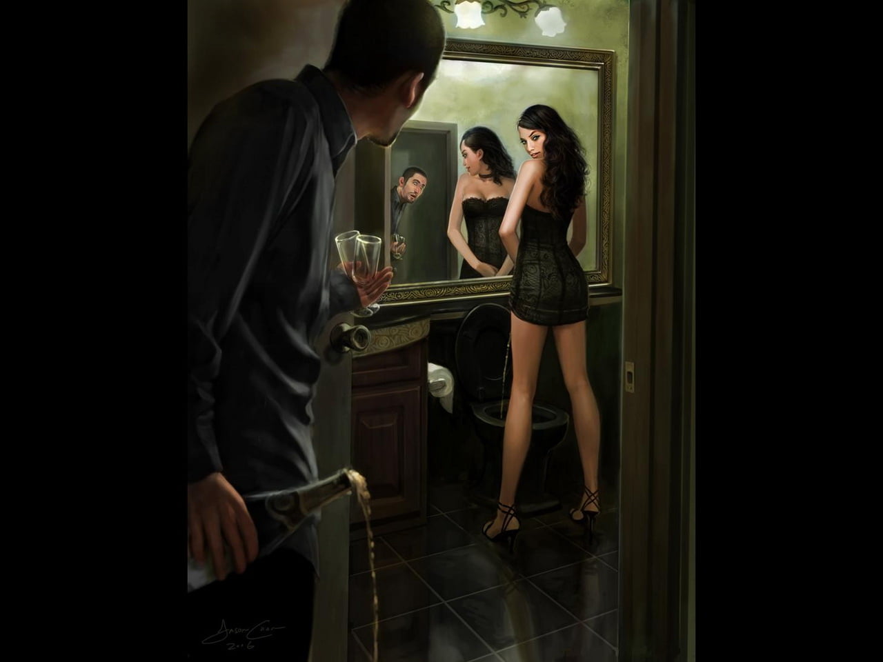 Good Illustrations by Jason Chan, woman wearing black lingerie digital wallpaper