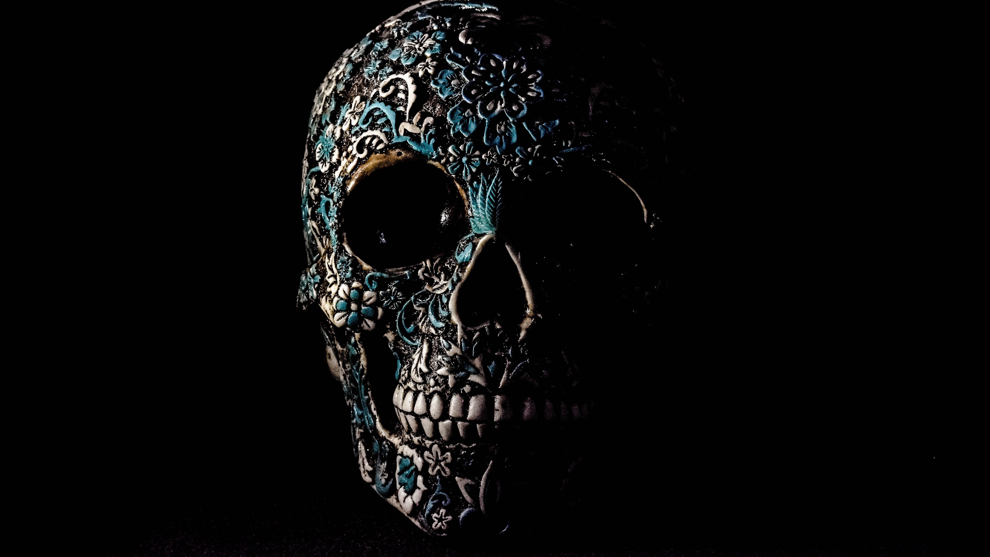 creepy, scary, skull, bone, pattern, dark, mexican, human skull