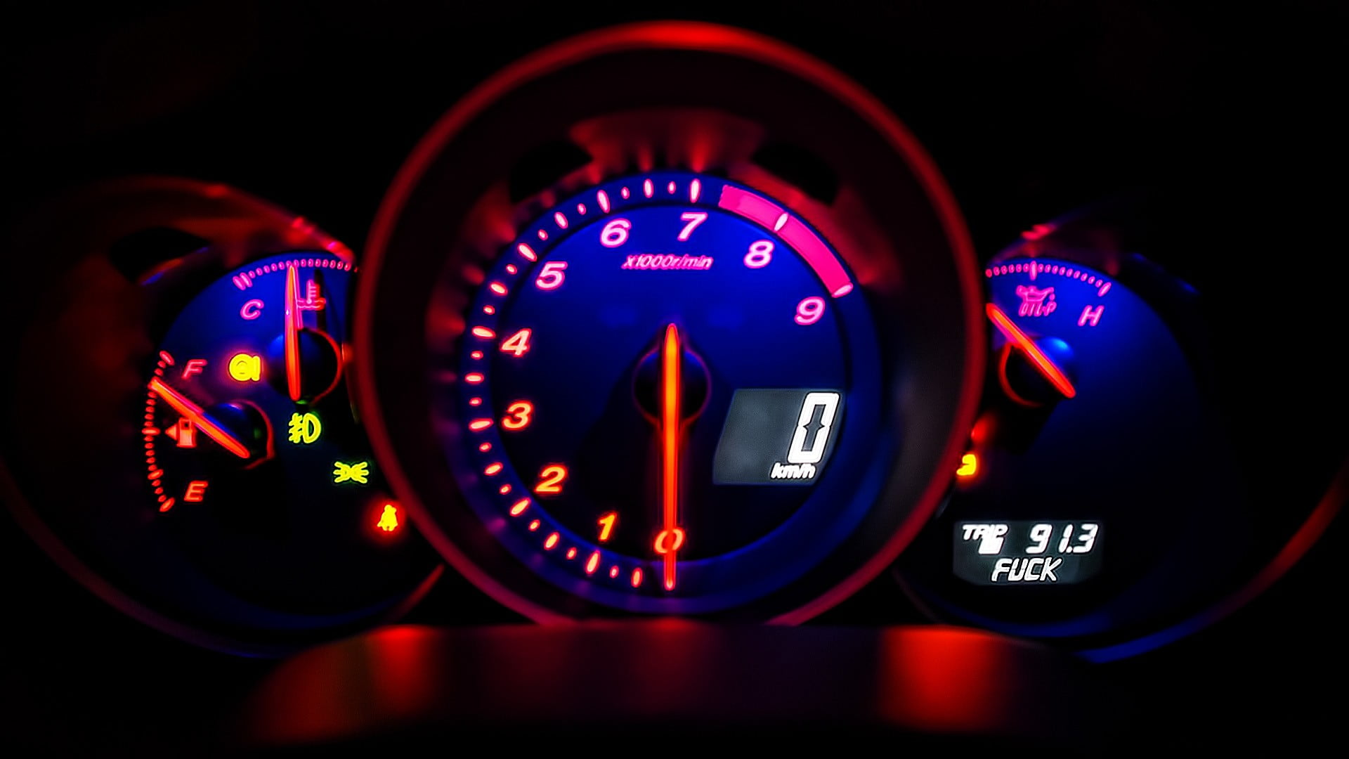 blue cluster gauge, Mazda RX-8, speedometer, tachometer, number