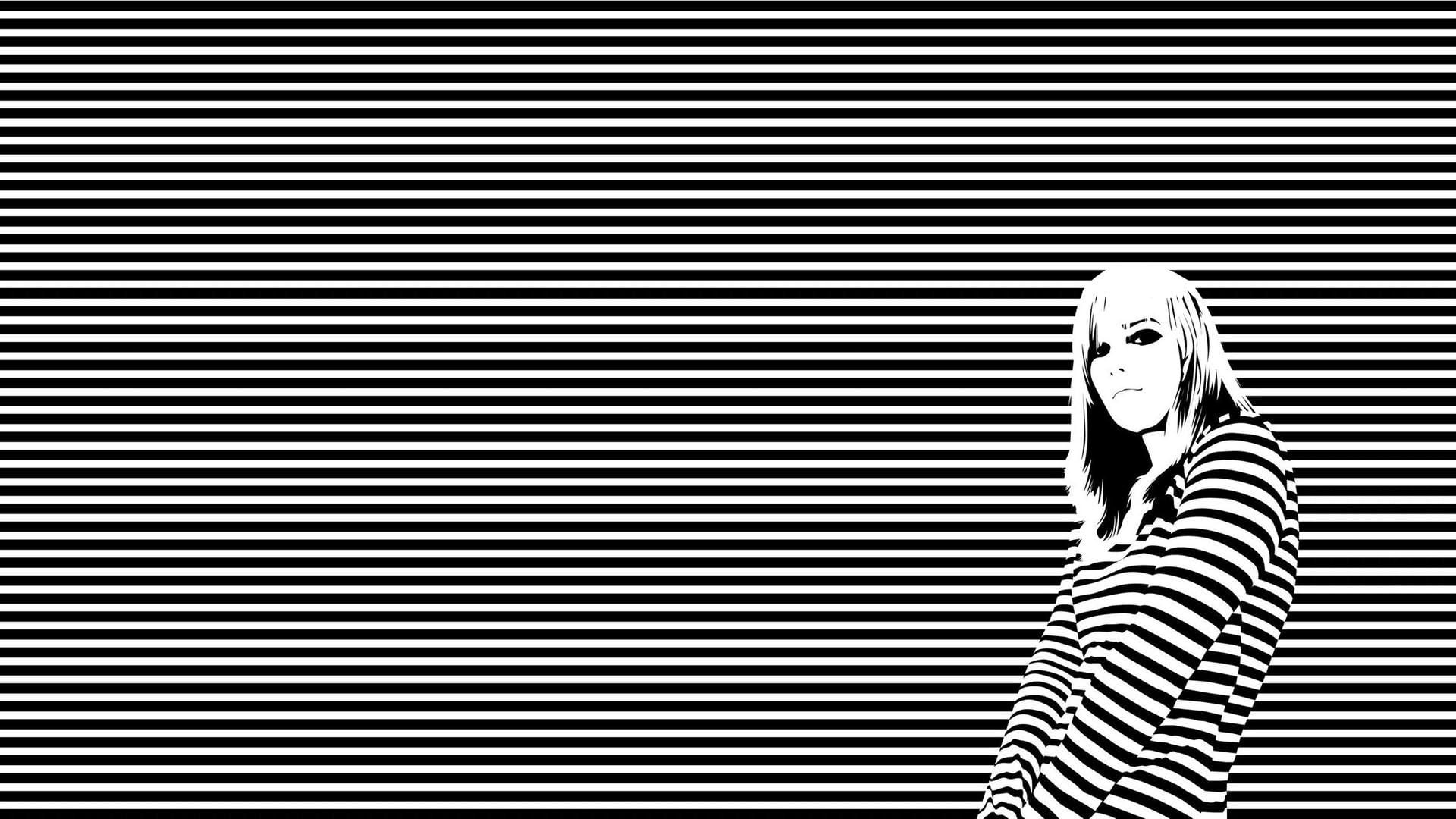 women's black and white striped long-sleeved shirt, girl, stripes