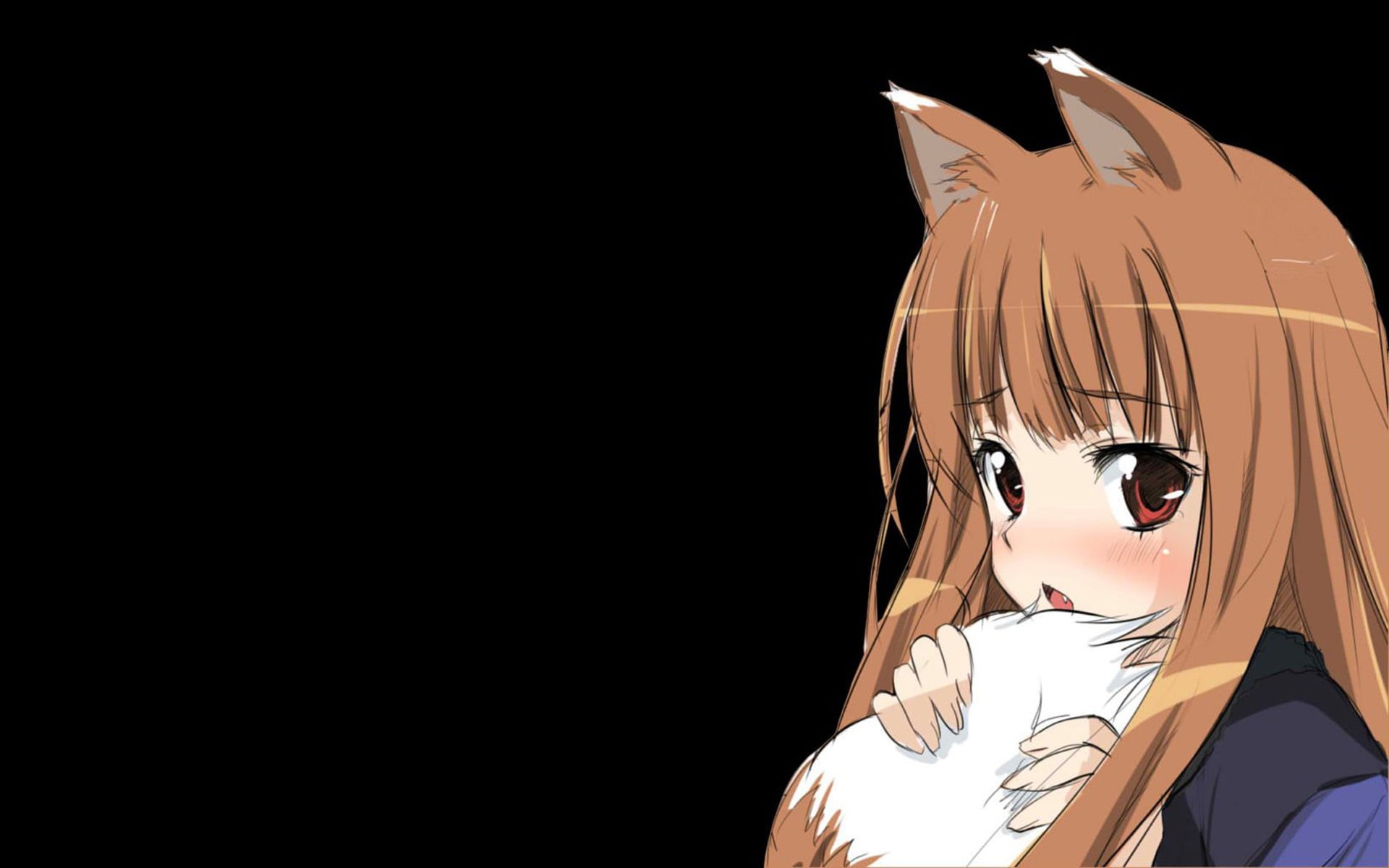 Holo, Spice and Wolf, anime girls, animal ears, Okamimimi, copy space