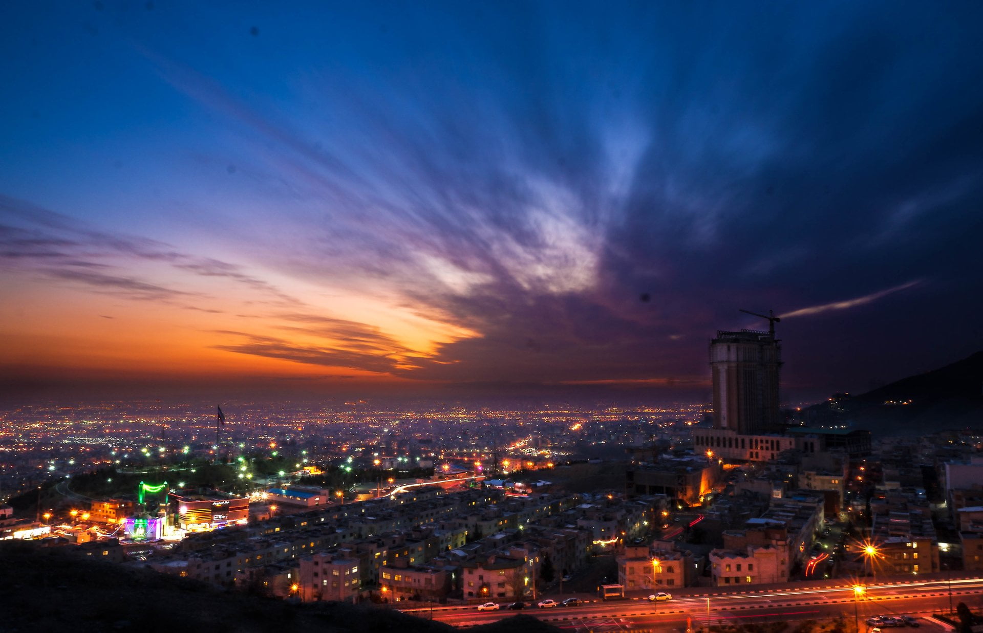 Cities, Tehran, City, Iran, Night, Sky, Sunset, building exterior