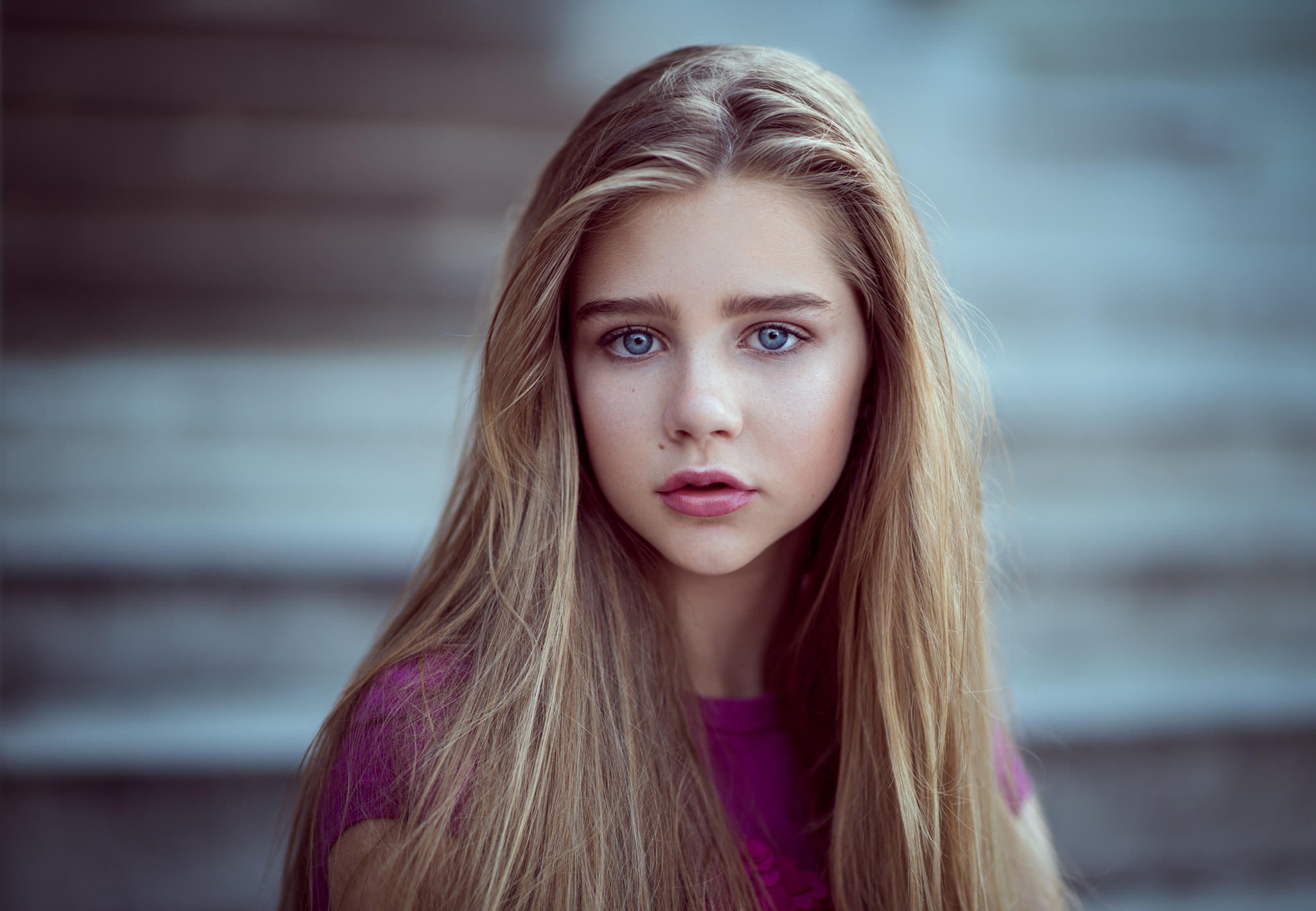 Free Download Hd Wallpaper Women Blonde Blue Eyes Face Portrait Depth Of Field Hair