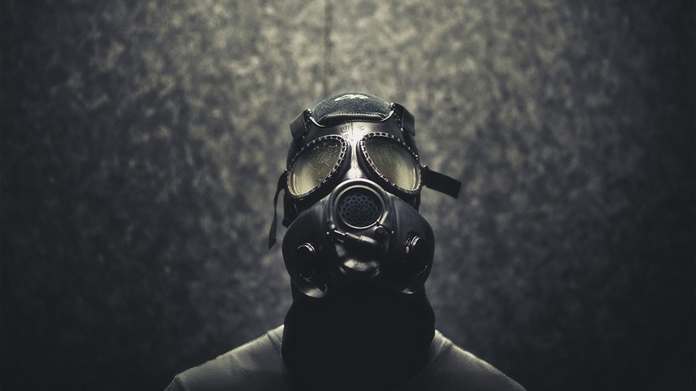 black gas mask, gas masks, apocalyptic, protection, indoors, security
