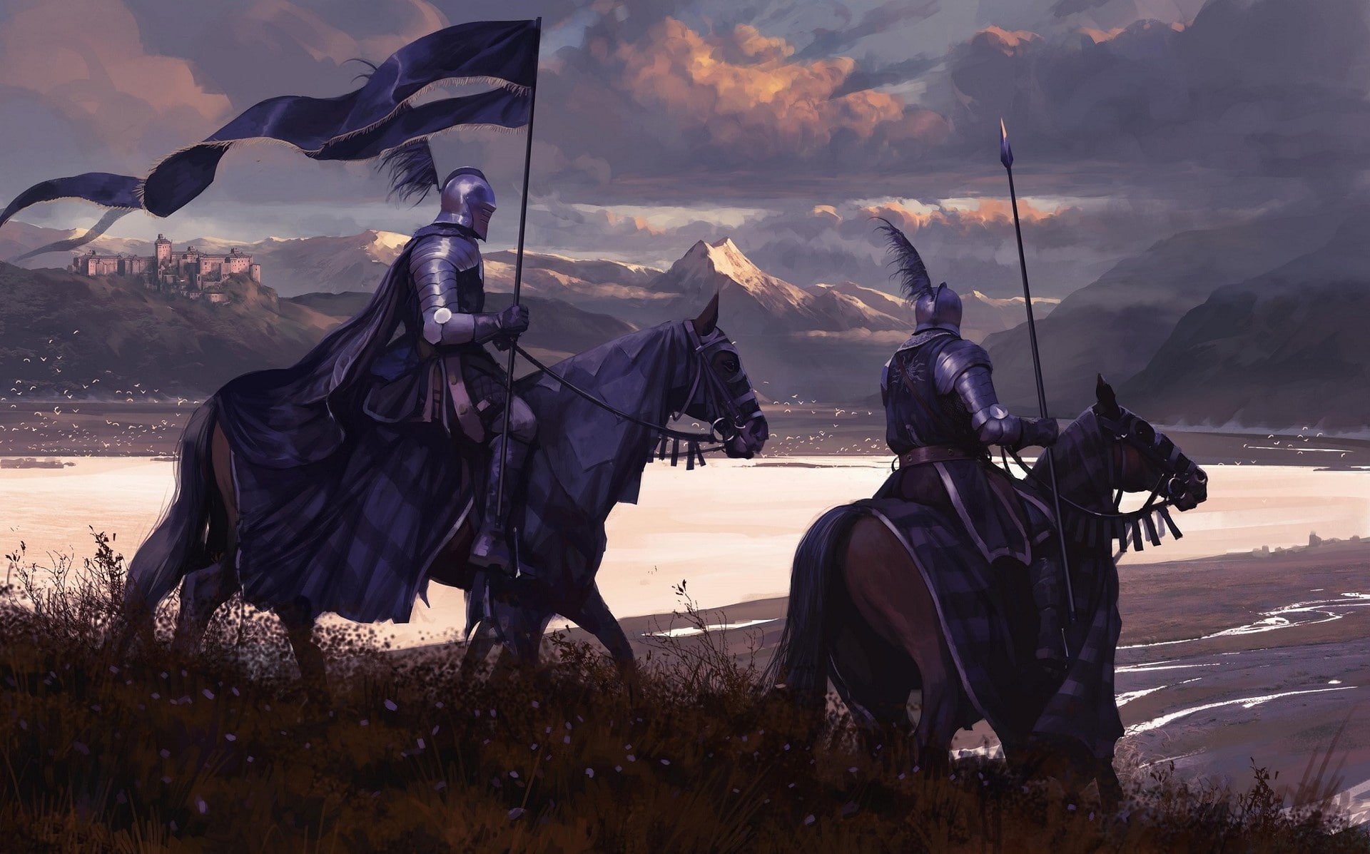 Fantasy, Knight, Armor, Banner, Horse, Warrior