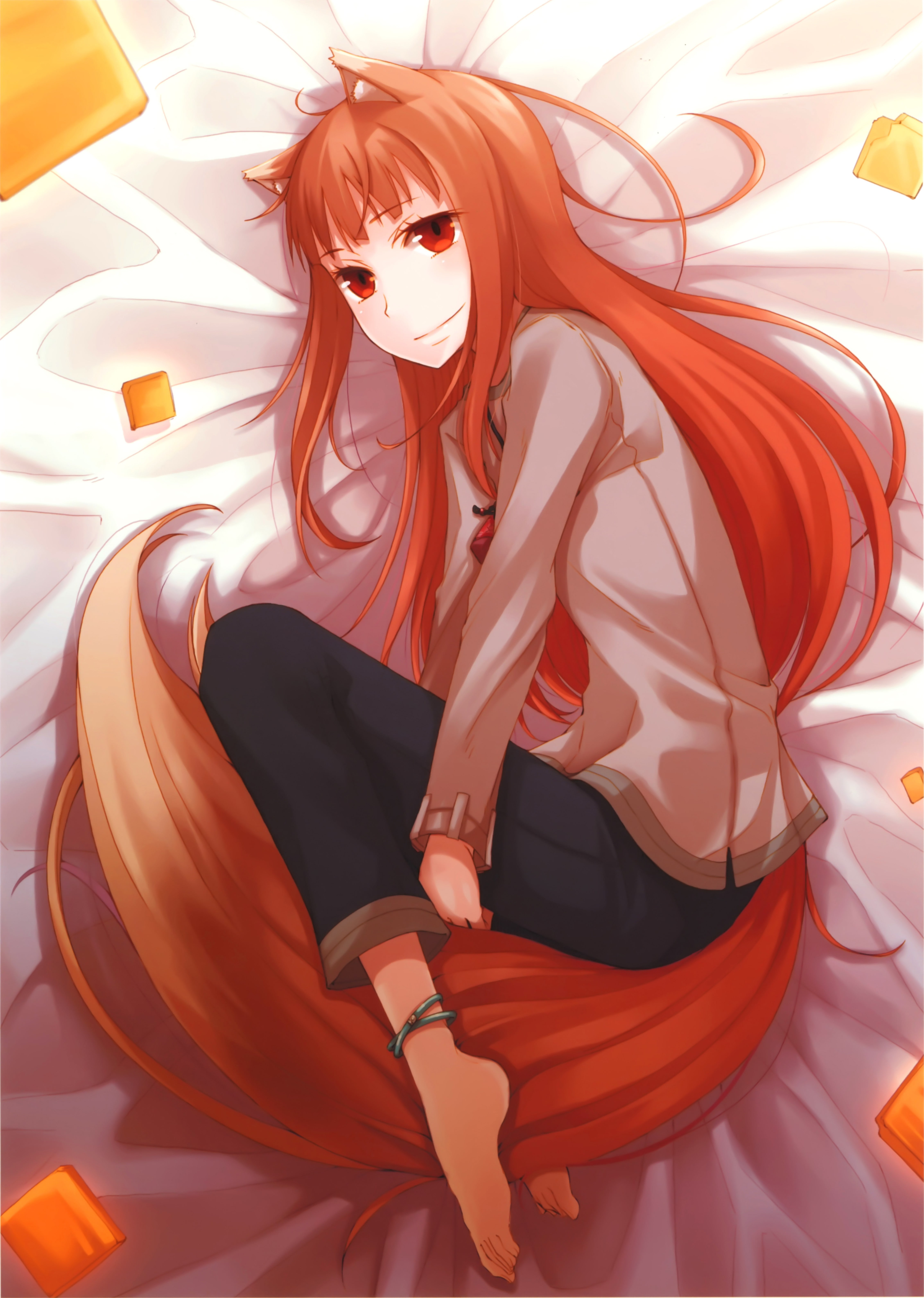 Holo, red eyes, anime girls, long hair, Spice and Wolf
