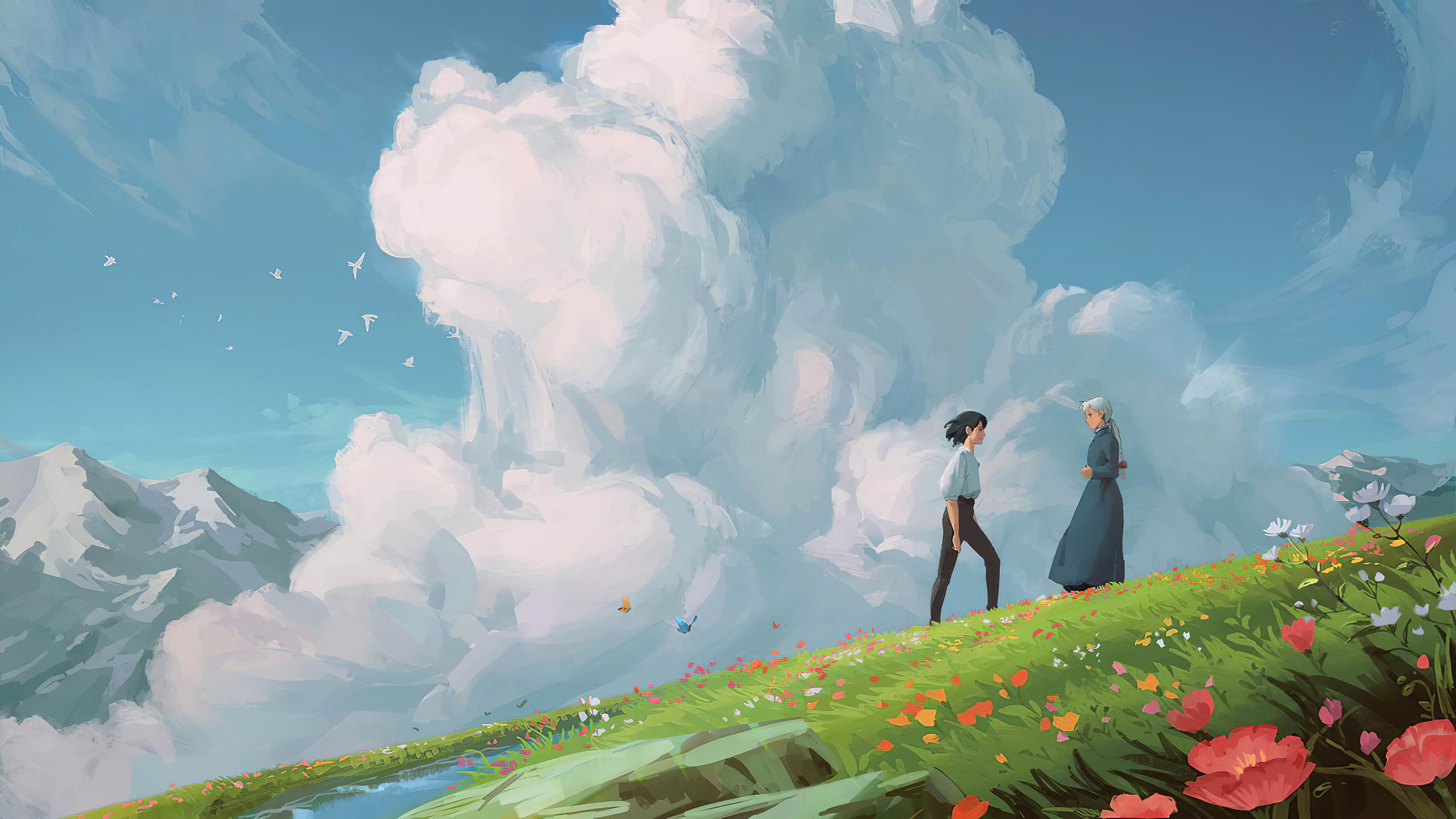 Howl's Moving Castle, Studio Ghibli, fantasy art, clouds, daylight