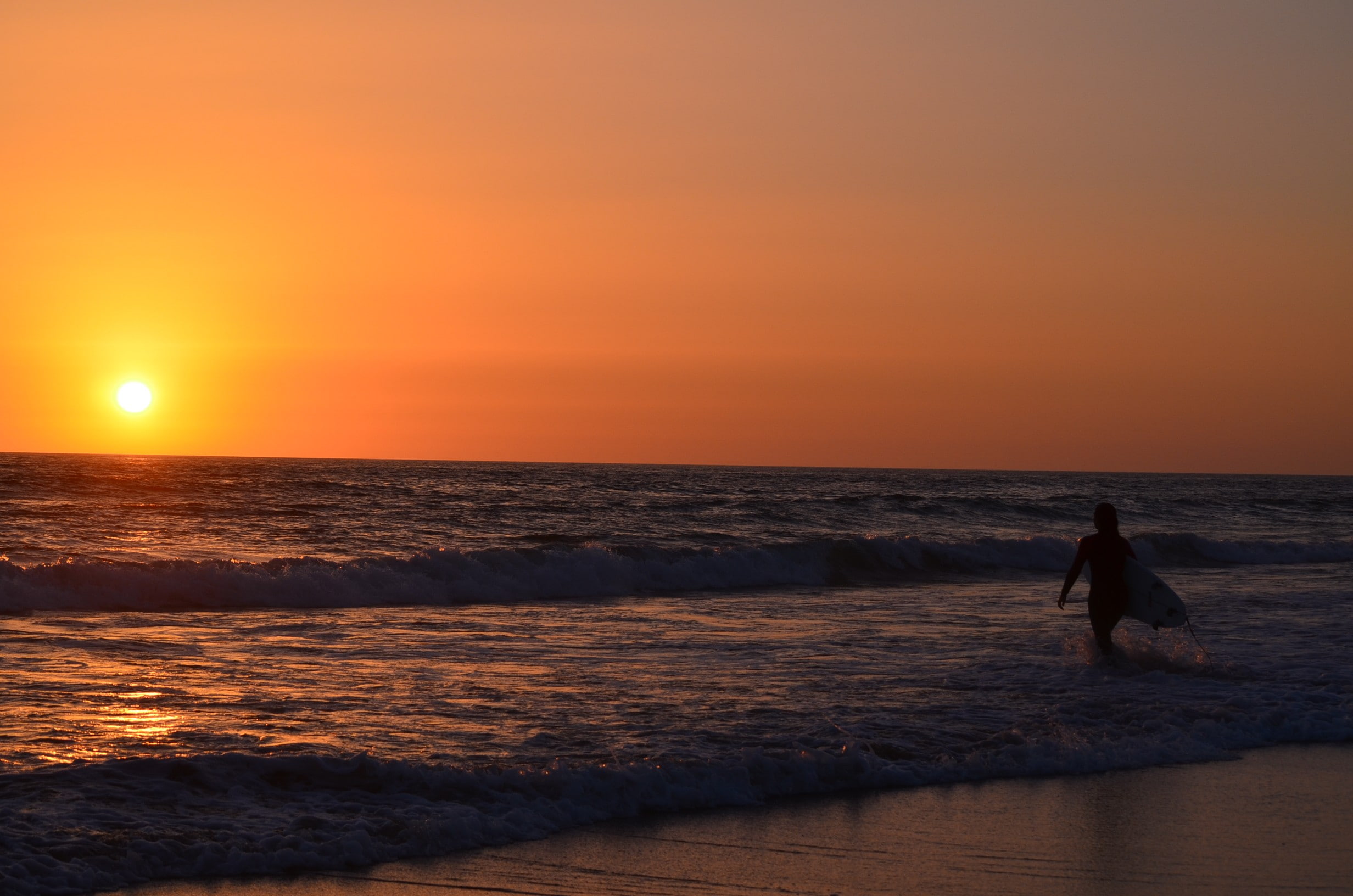 surfing, sunset, waves, Ozean, sea, sky, water, horizon, horizon over water