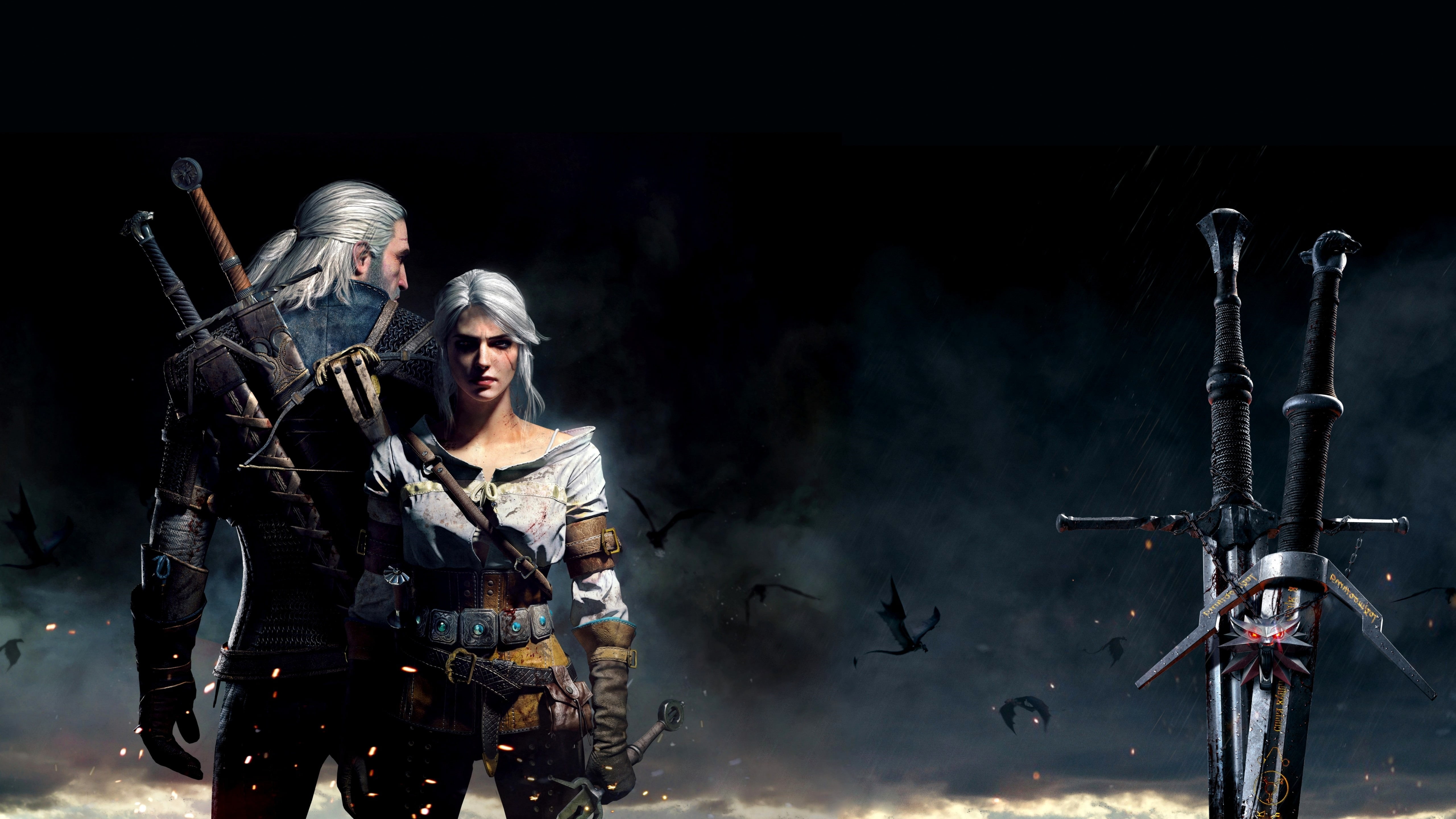 Swords, Geralt, Medallion, Geralt of Rivia, White Wolf, The Witcher 3 Wild Hunt