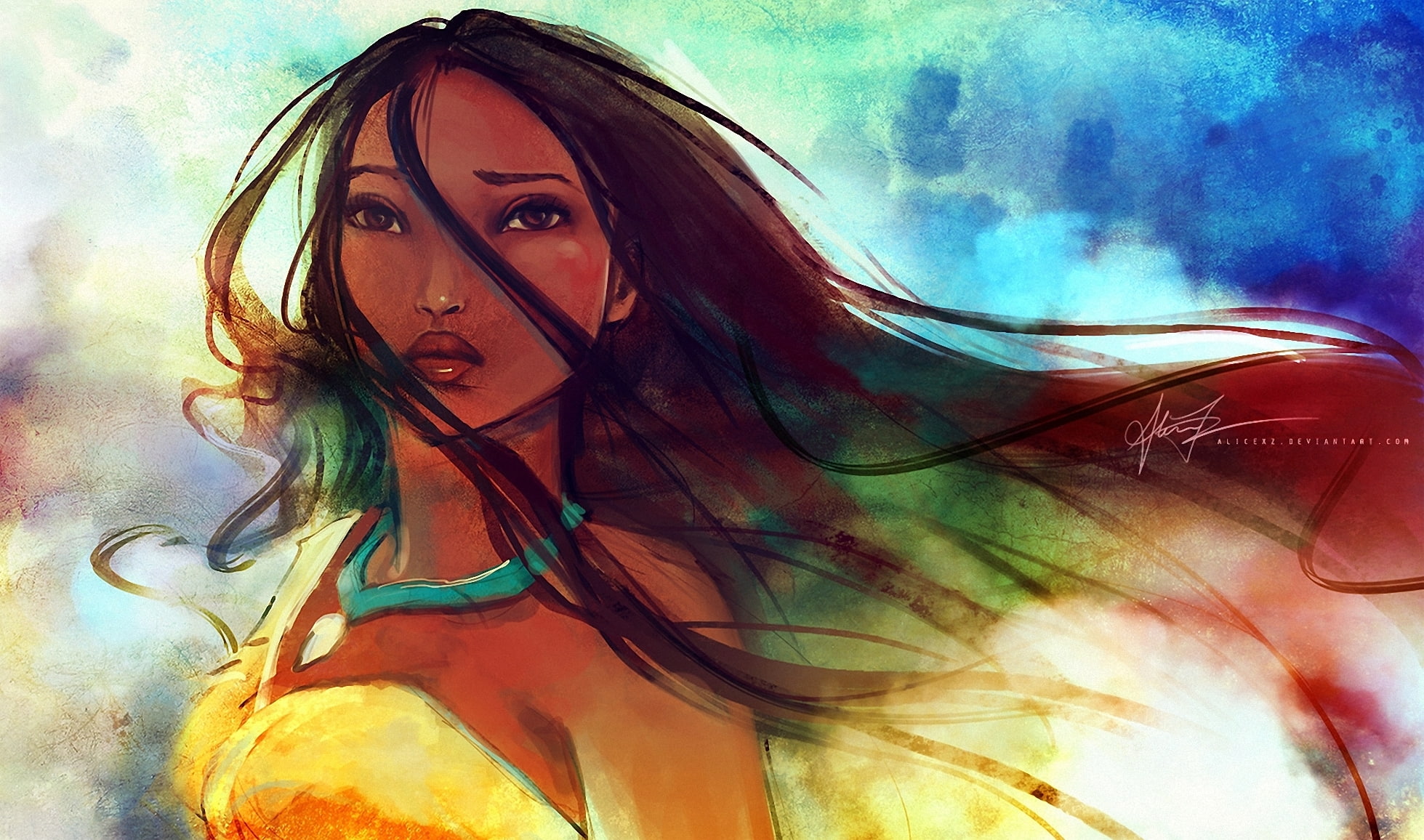 Moana painting, girl, the wind, medallion, pride, strands, Pocahontas. look