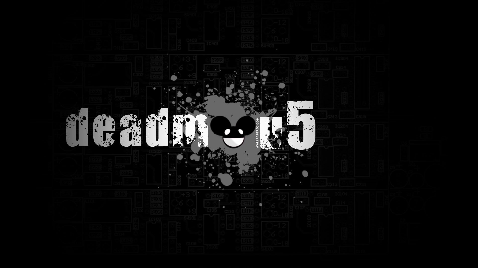 deadmau5, music, black, monochrome, digital art, black background