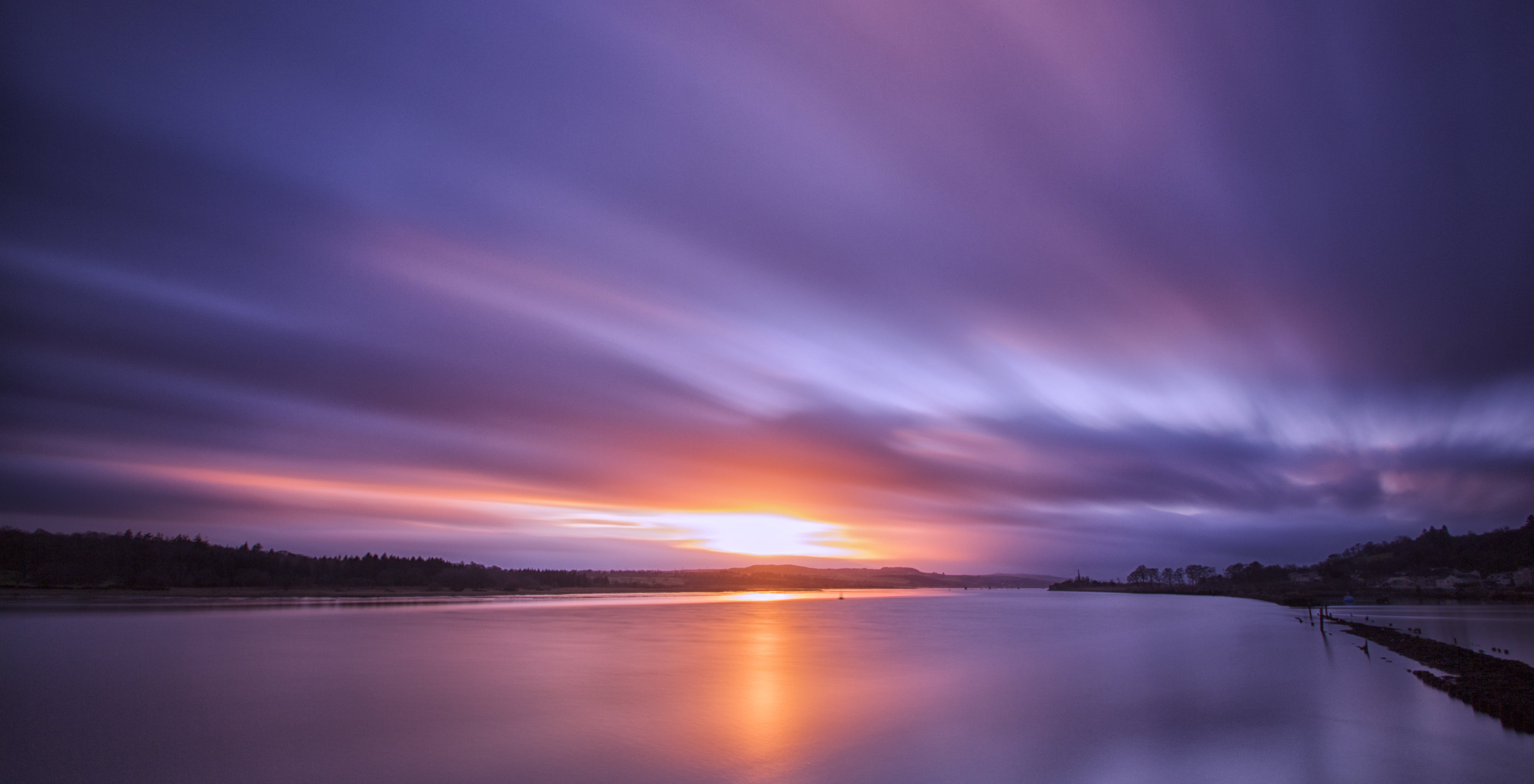 body of water during purple sunset, River Clyde, Scotland, long exposure