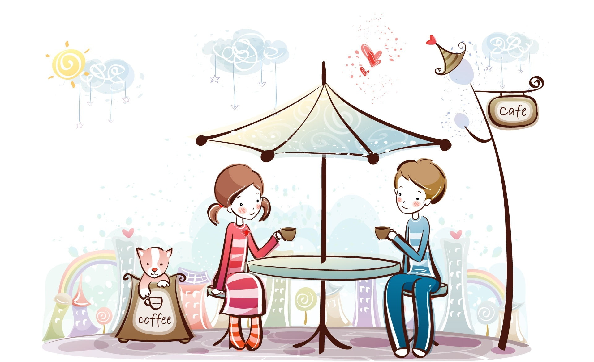 Love Cafe, man and woman illustration, Holidays, Valentine's Day