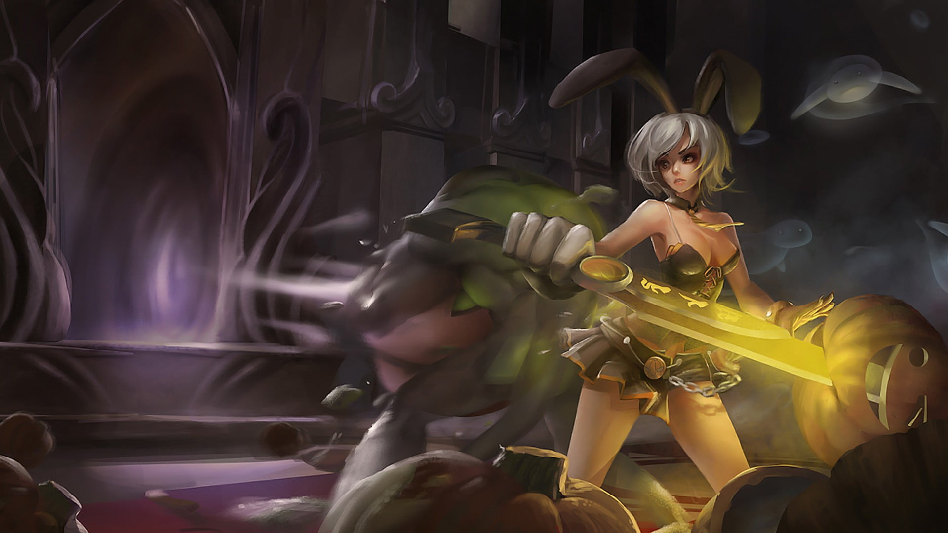 white haired rabbit girl holding sword wallpaper, League of Legends