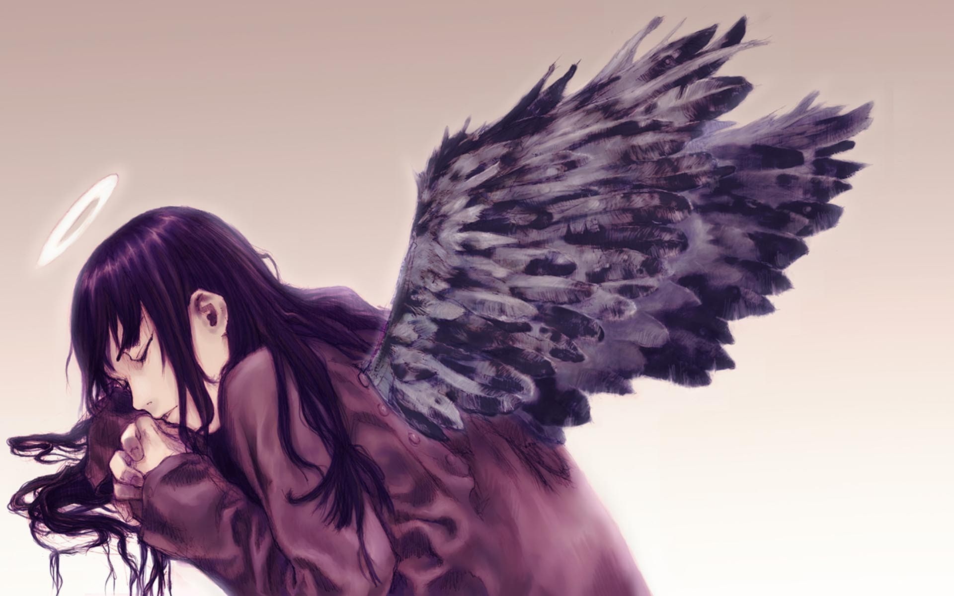 anime, anime girls, angel, demon, angel wings, long hair