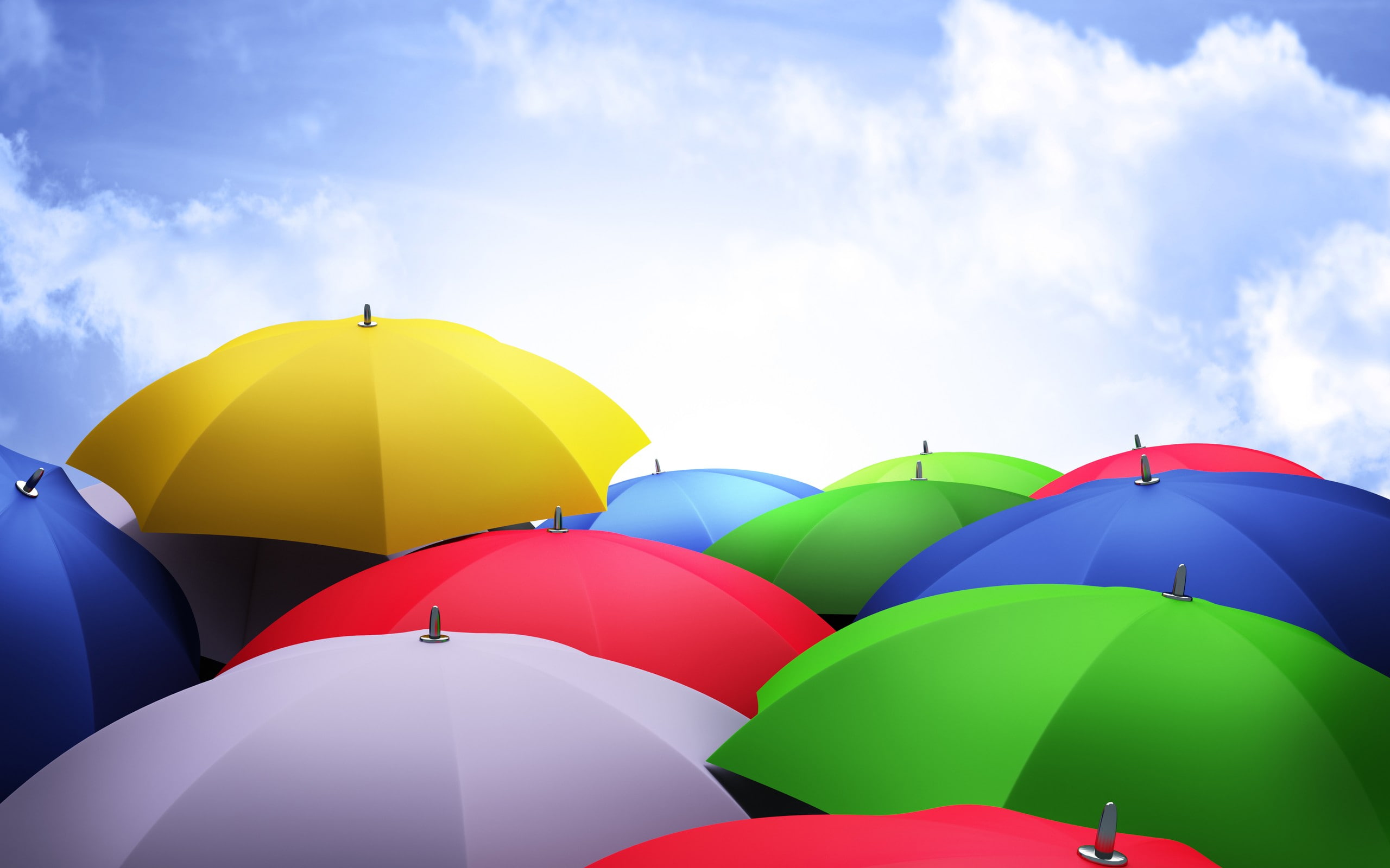 Umbrella HD, yellow, red, green, blue, and white umbrellas, photography