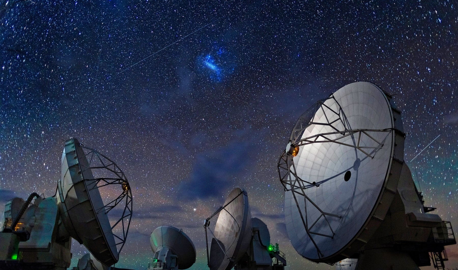 ALMA Observatory, Chile, Space, Starry Night, Atacama Desert, Technology, Galaxy, Landscape, gray satellite station lot