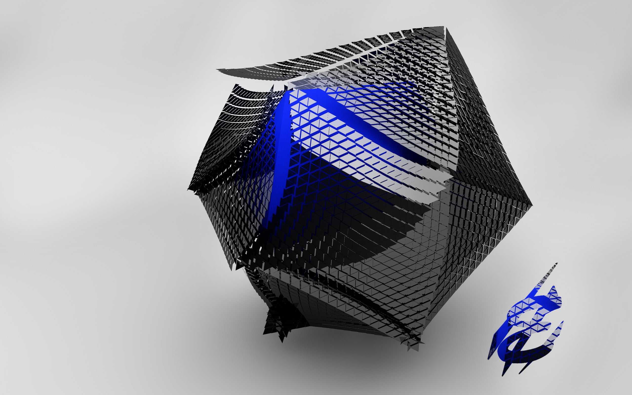 black and blue decor, abstract, geometry, Cinema 4D, no people