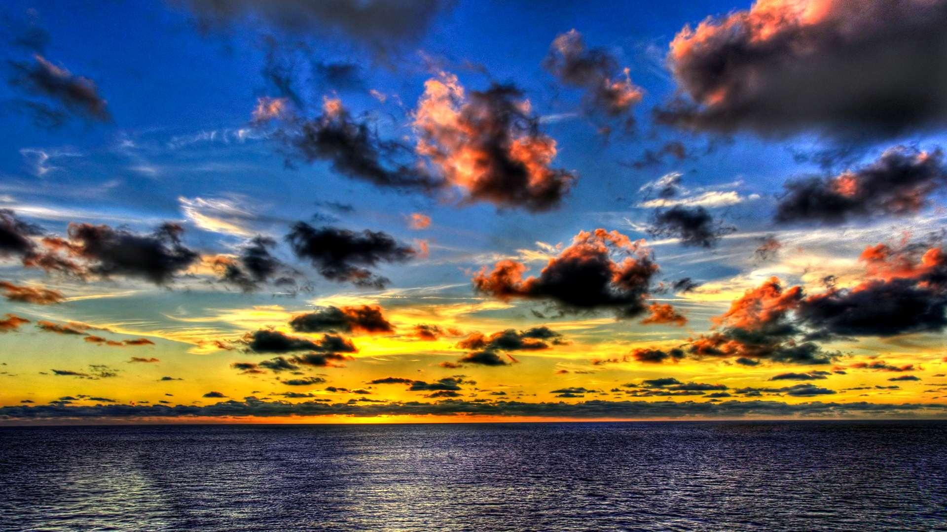 Beautiful Ocean Sky Hdr, sunset, clouds, nature and landscapes