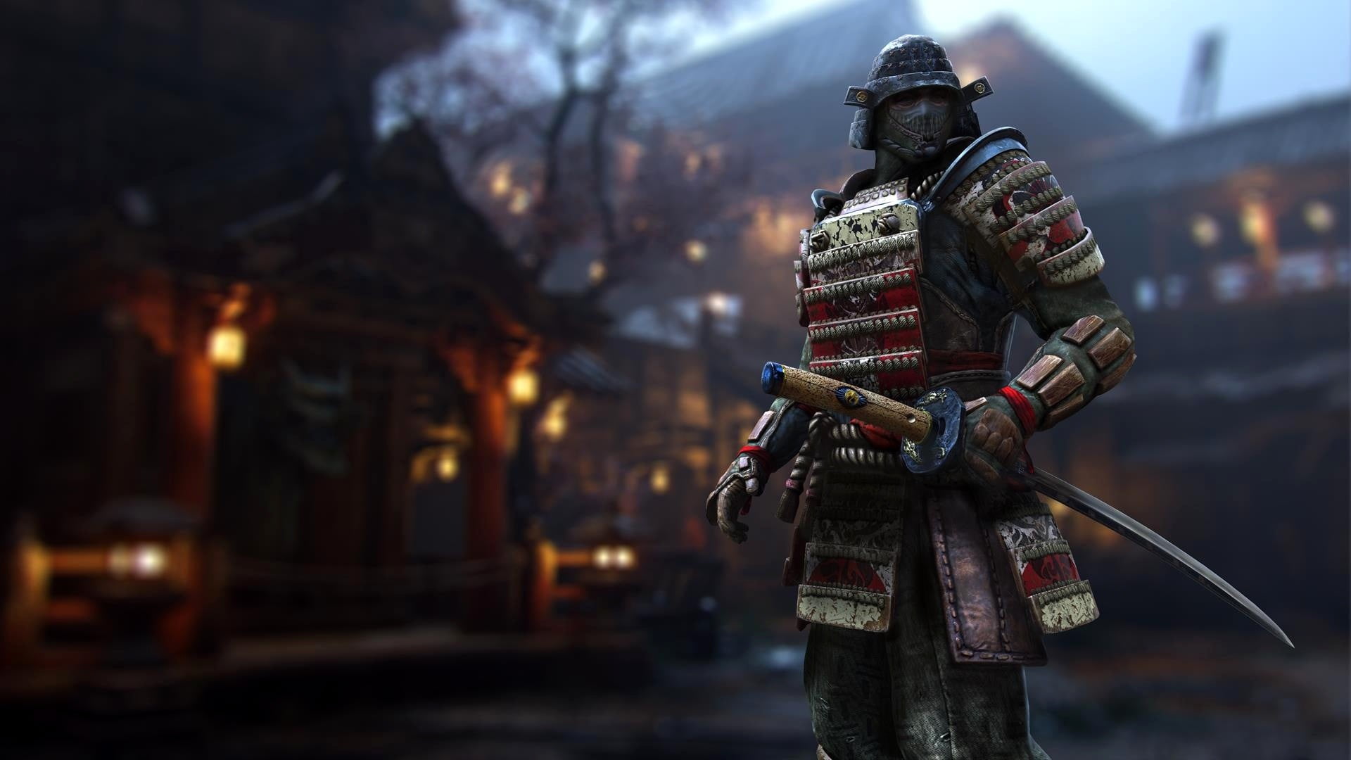 gray samurai, For Honor, sword, armor, focus on foreground, rear view