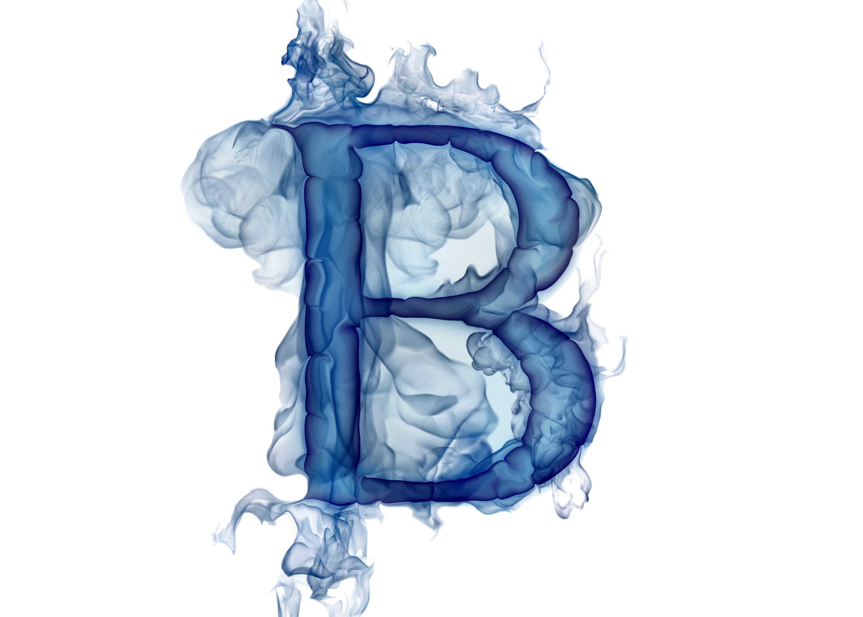 blue letter B illustration, smoke, gas, Litera, studio shot, white background