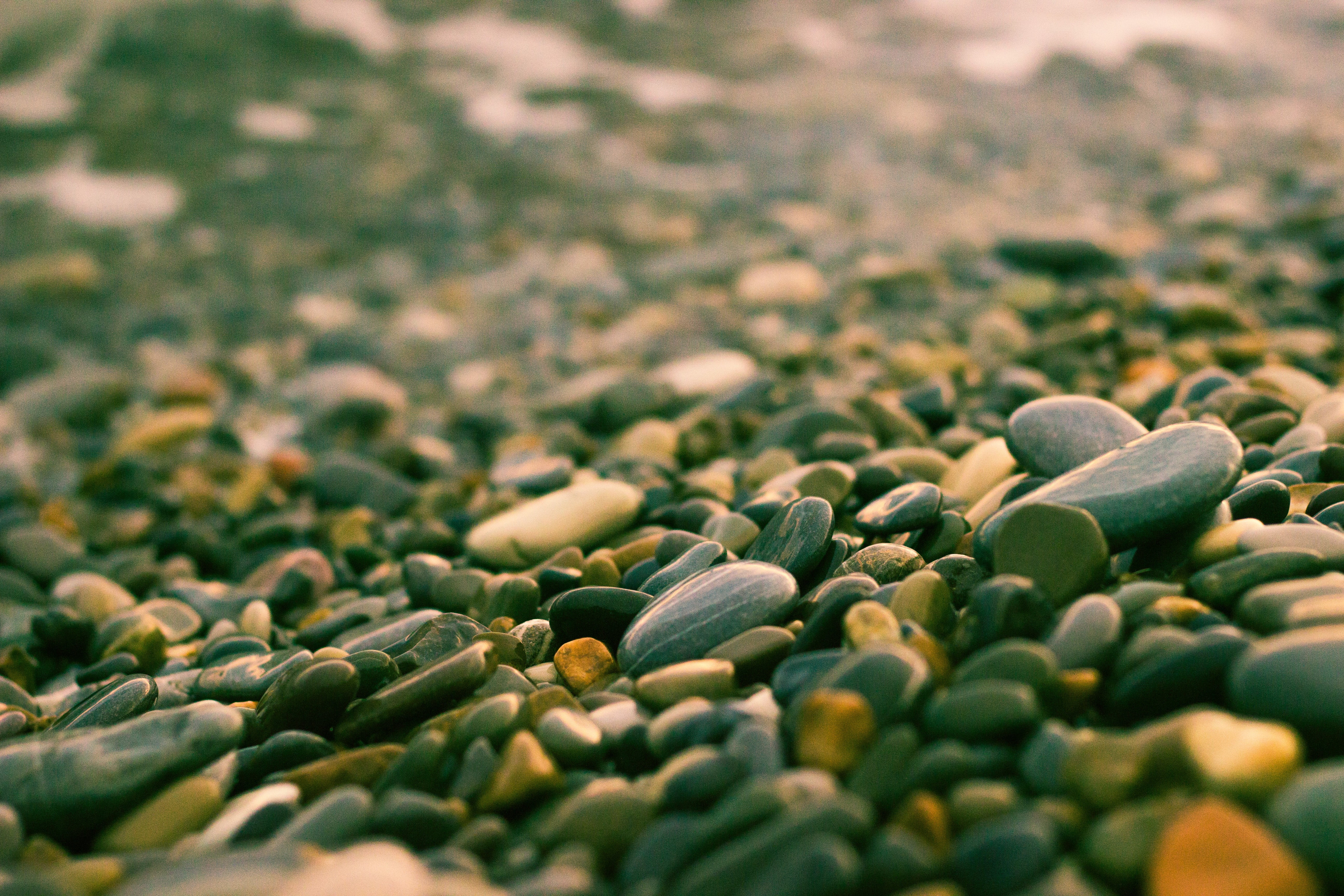 pile of gray pebbles, nature, stones, selective focus, abundance