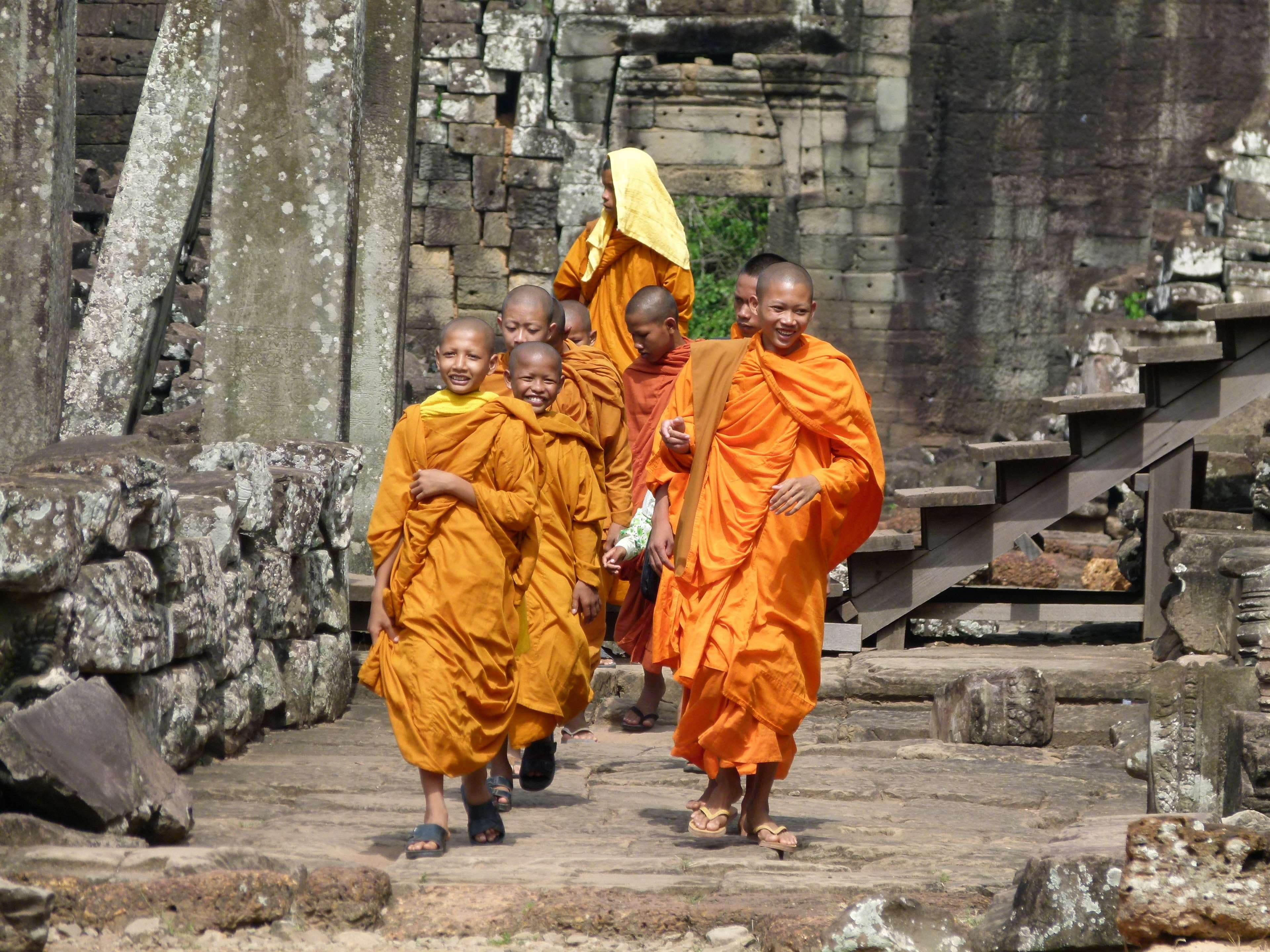 angkor, angkor wat, asia, buddhism, cambodia, monks, novice