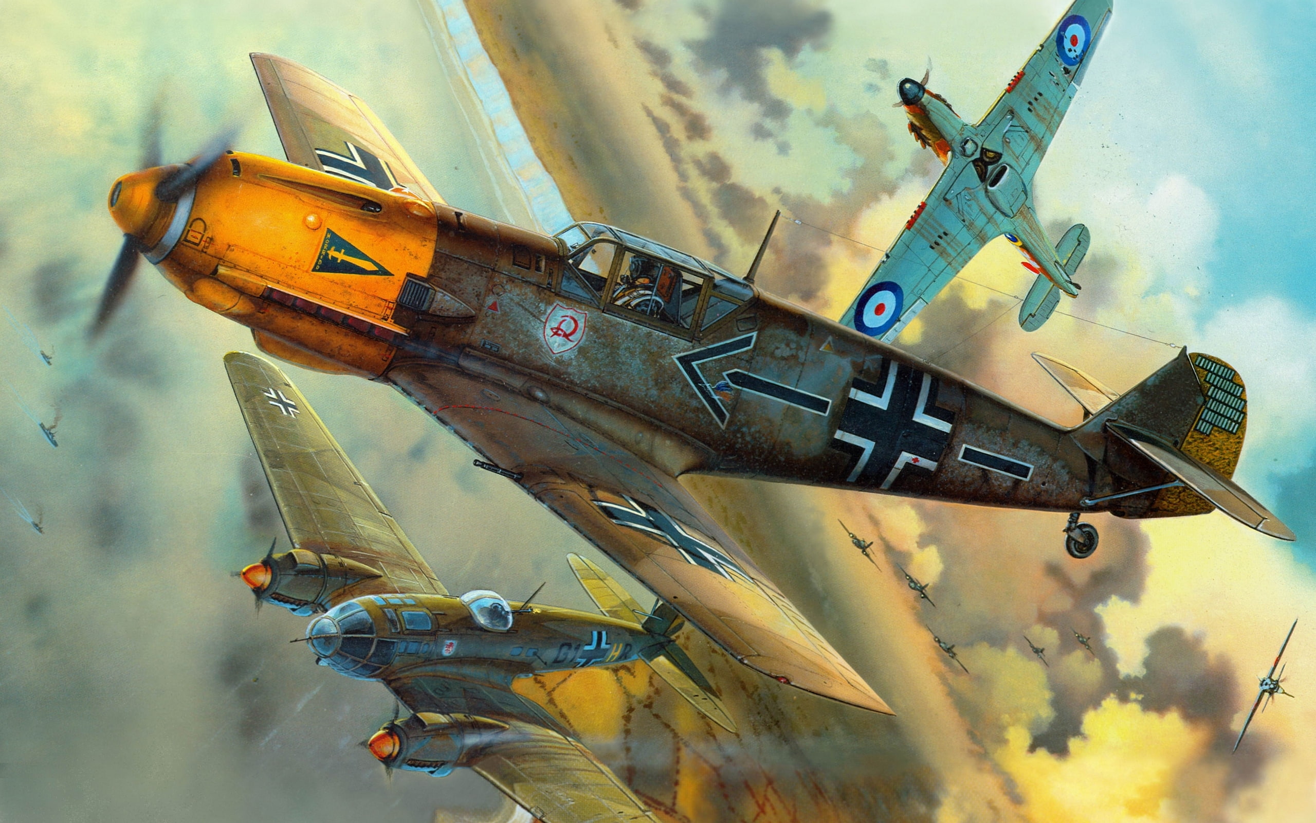 three fighter planes illustration, aircraft, The second world war