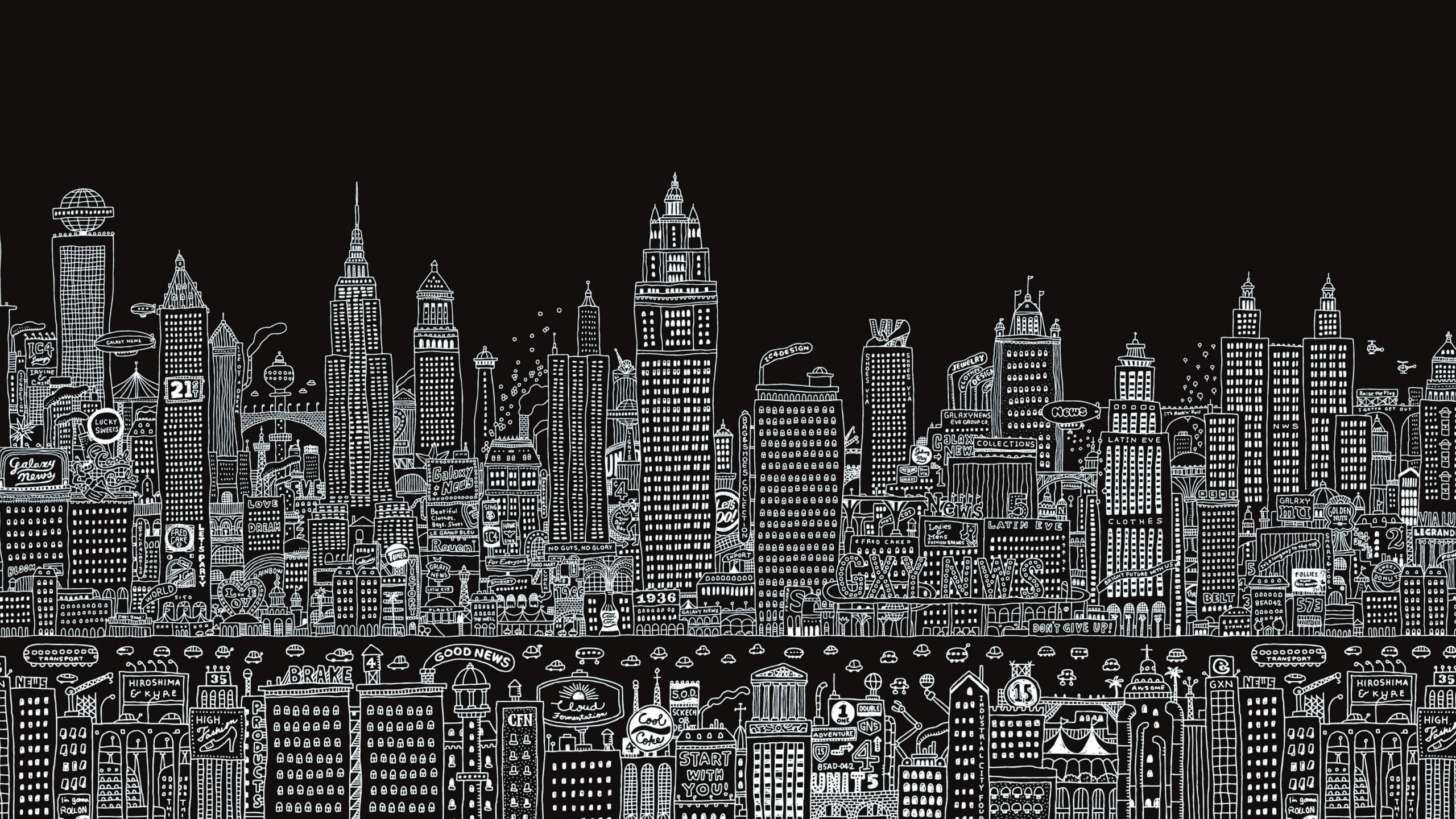 city illustration collage, digital art, dark background, simple background