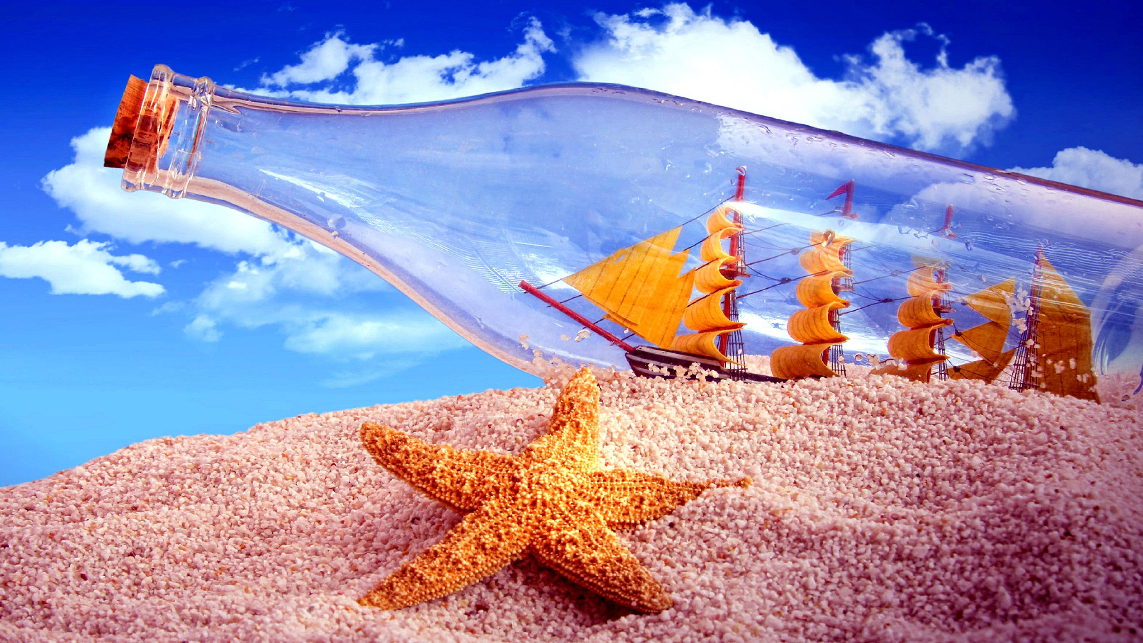 starfish, sand, buttle, buttle world, ship, sky, fantasy world