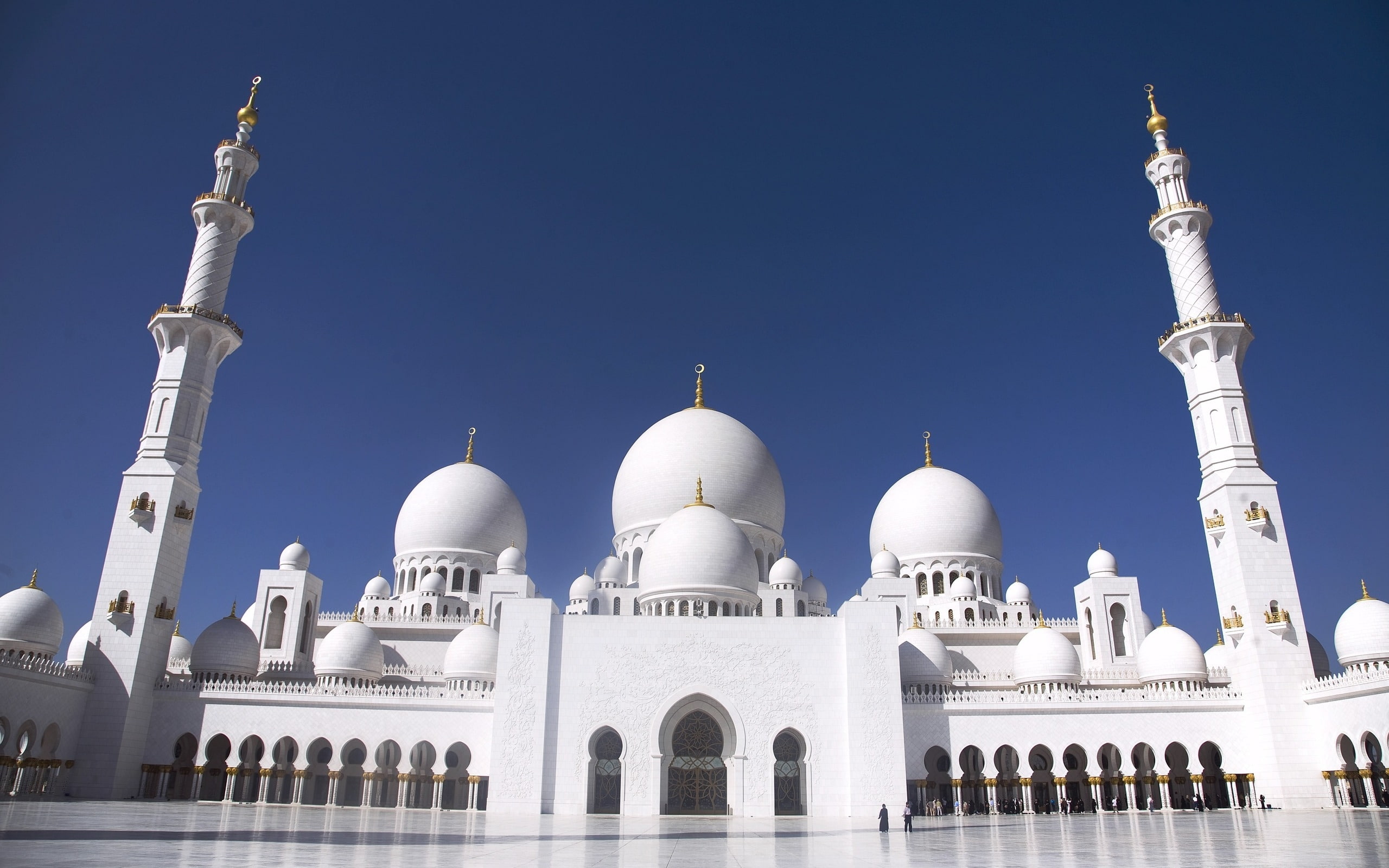 Grand Mosque Abu Dhabi, white muslim mosque, building, monument