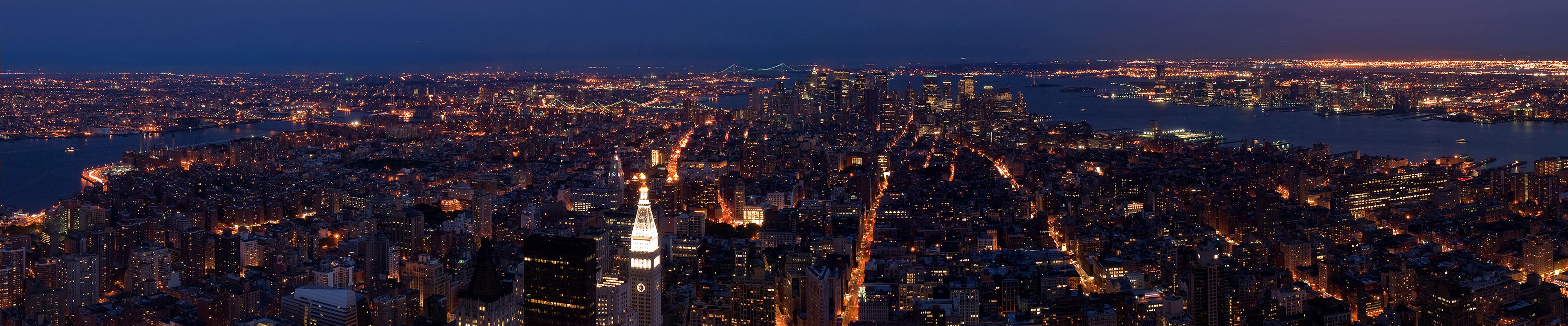 New York City, triple screen, wide angle, cityscape, city lights