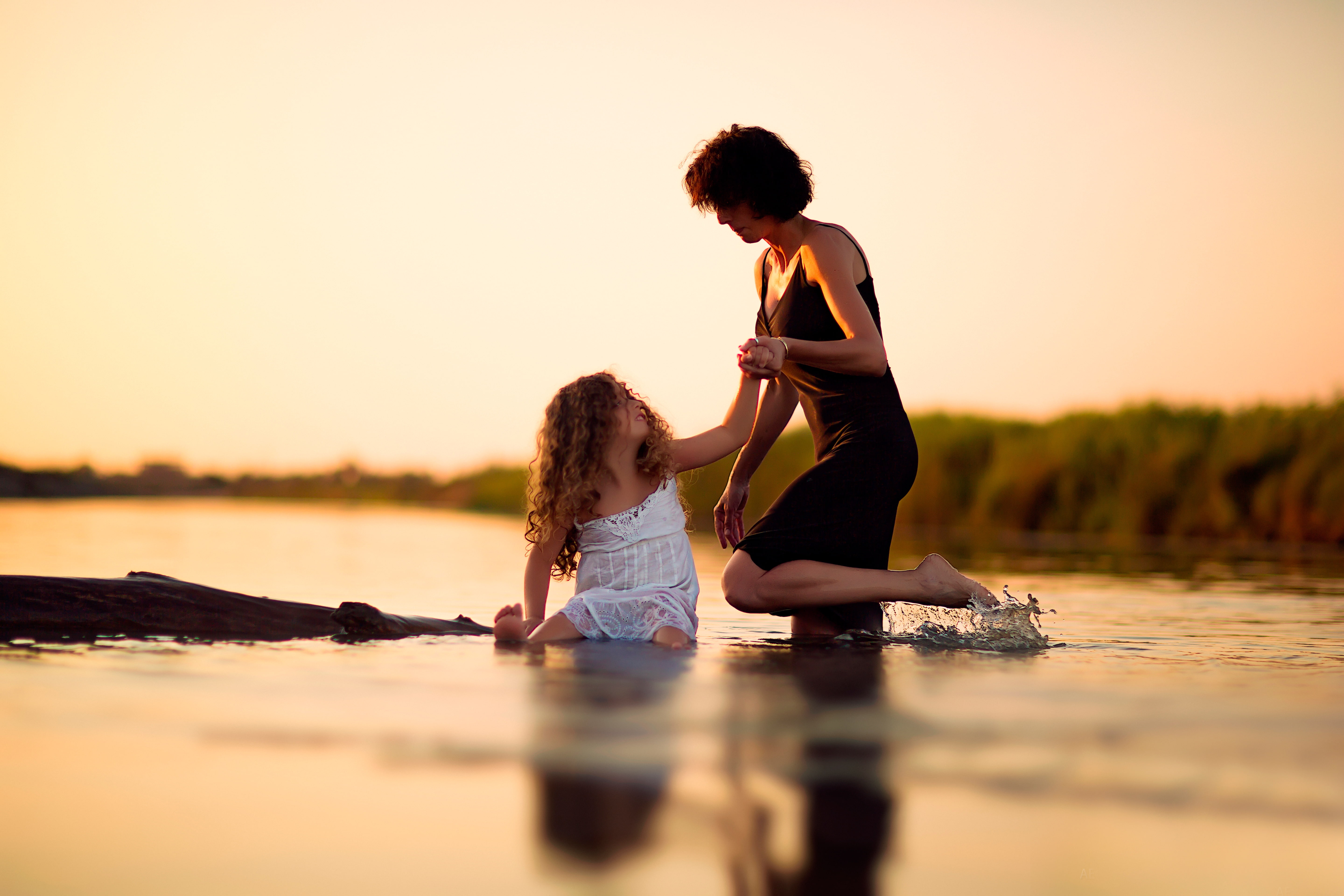 water, mom, daughter