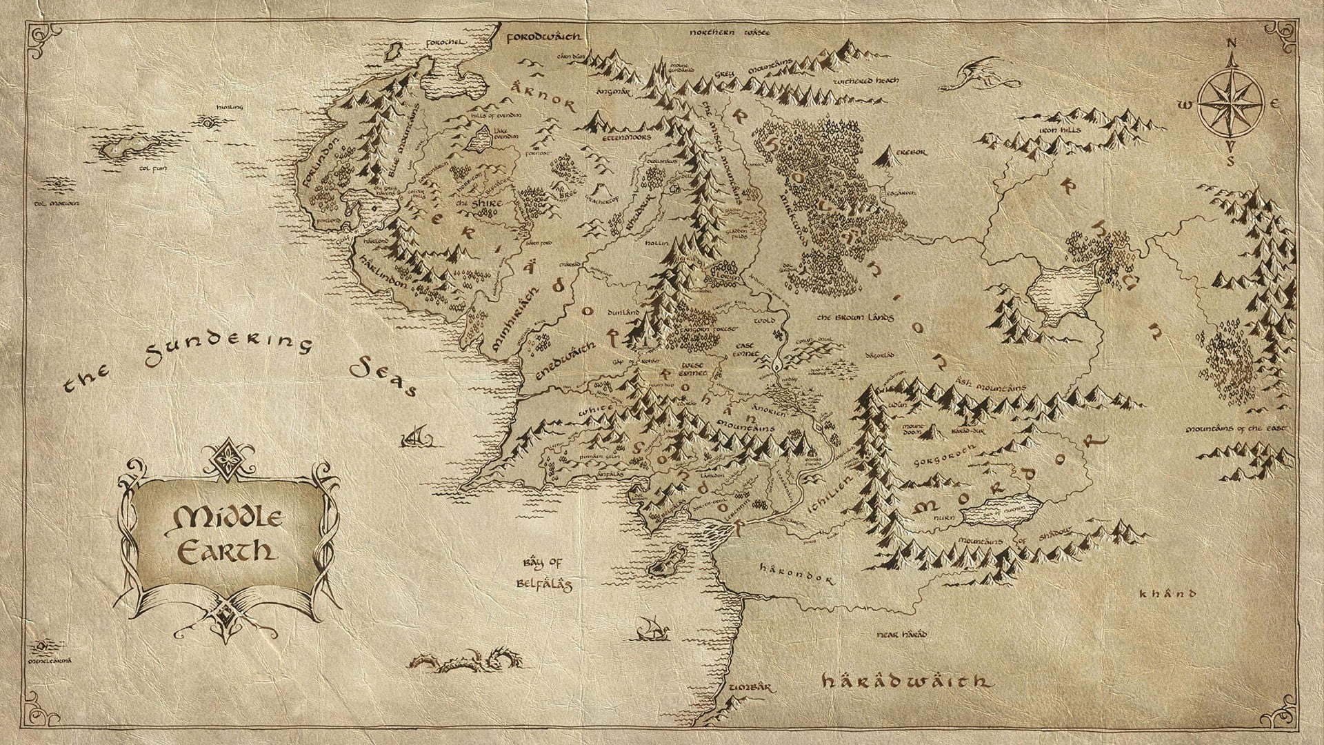 gray map, Middle-earth, The Lord of the Rings, cartography, J. R. R. Tolkien
