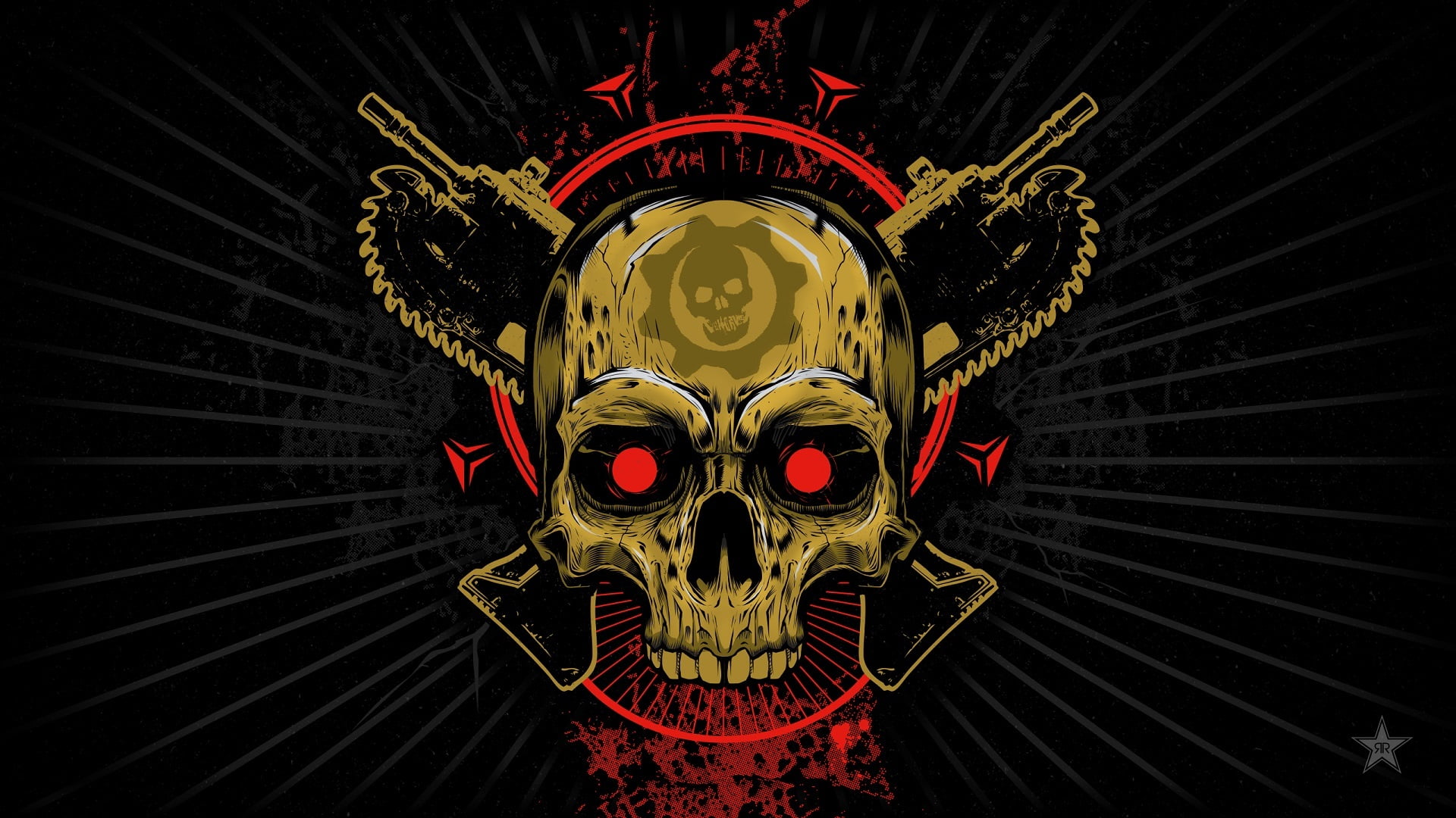 Gears of War digital wallpaper, Look, Skull, Emblem, Saw, Weapons