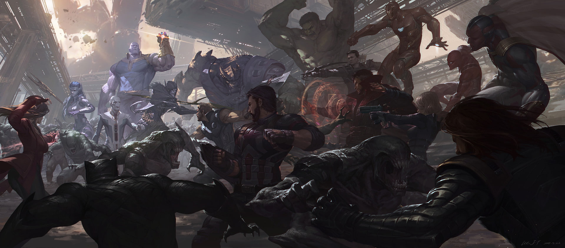 digital art, Avengers Infinity War, Captain America, Thanos