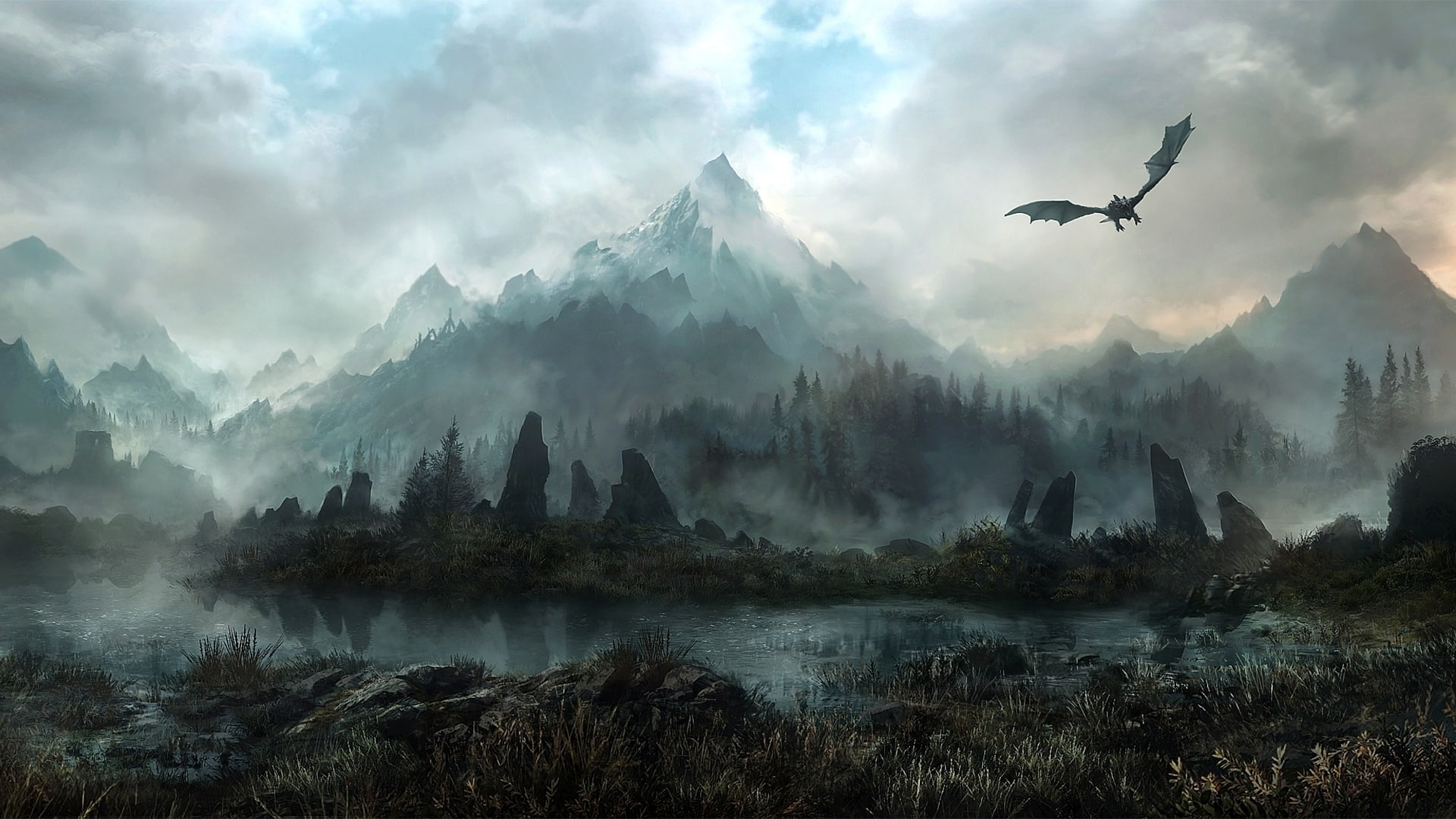 Skyrim Elder Scrolls Dragon Mountains Landscape HD, video games