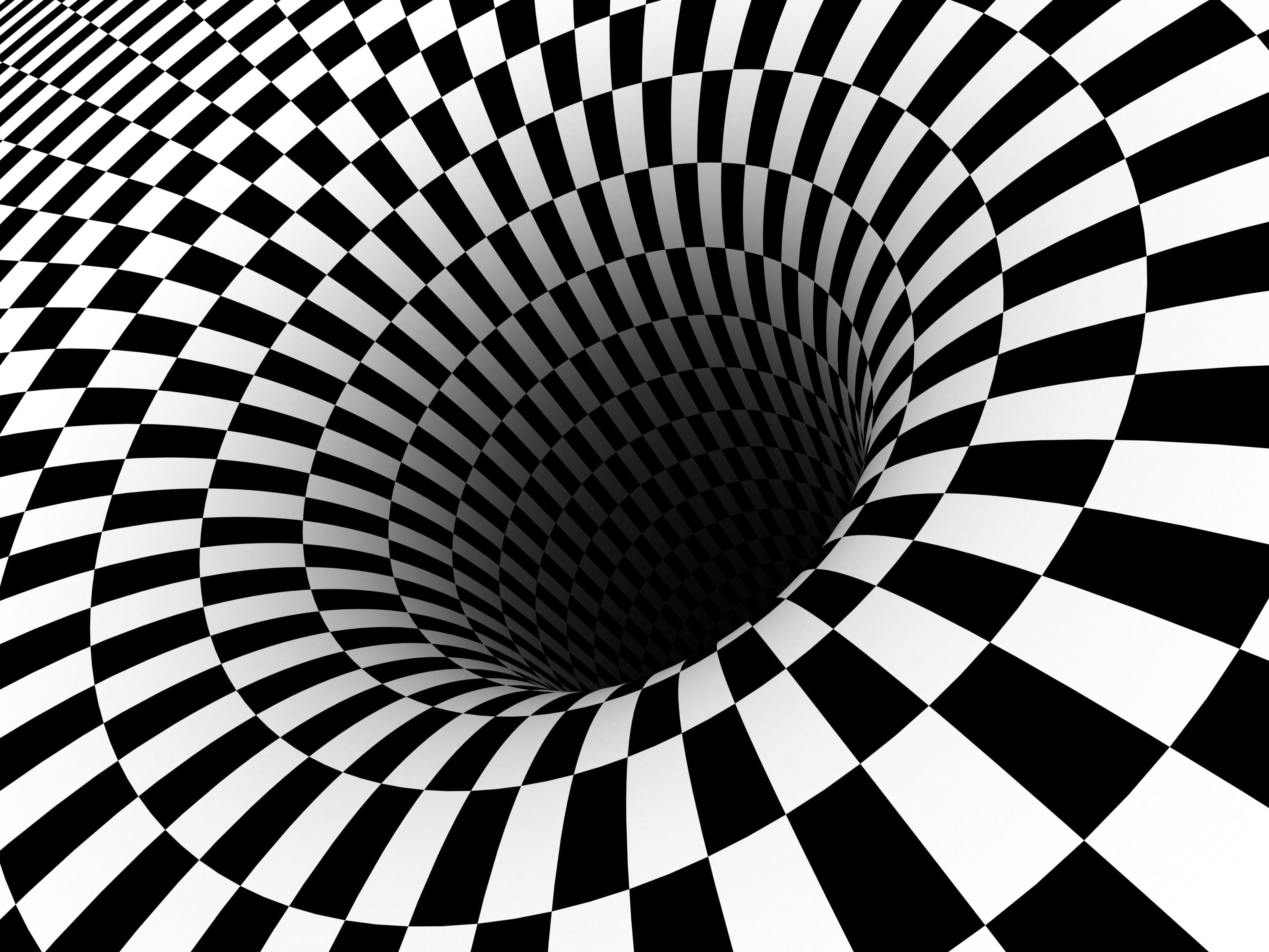hole illustration, black, checkered, illusions, optical, vortex