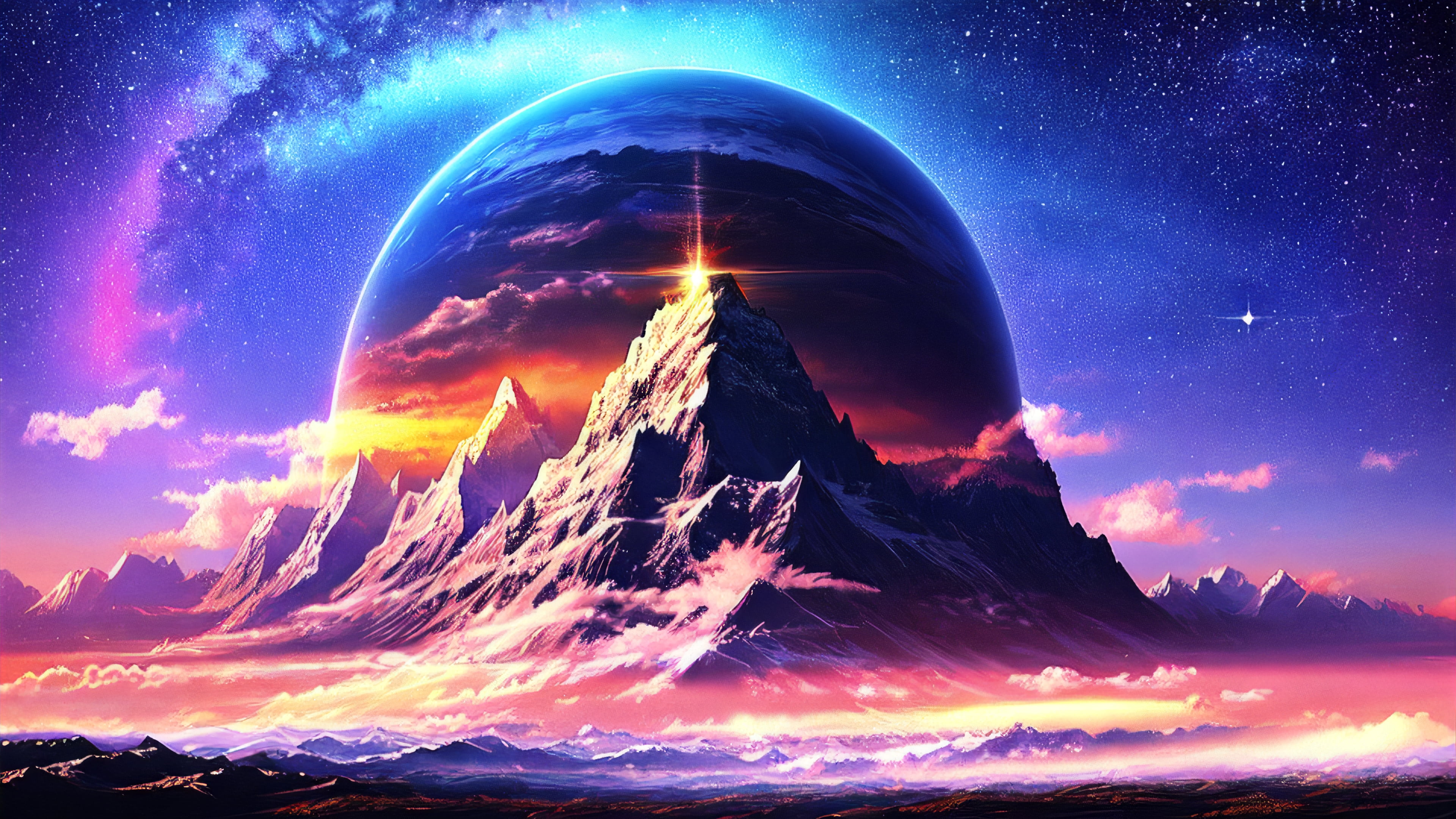 Stable Diffusion, 4K, AI art, landscape, mountains, space, planet