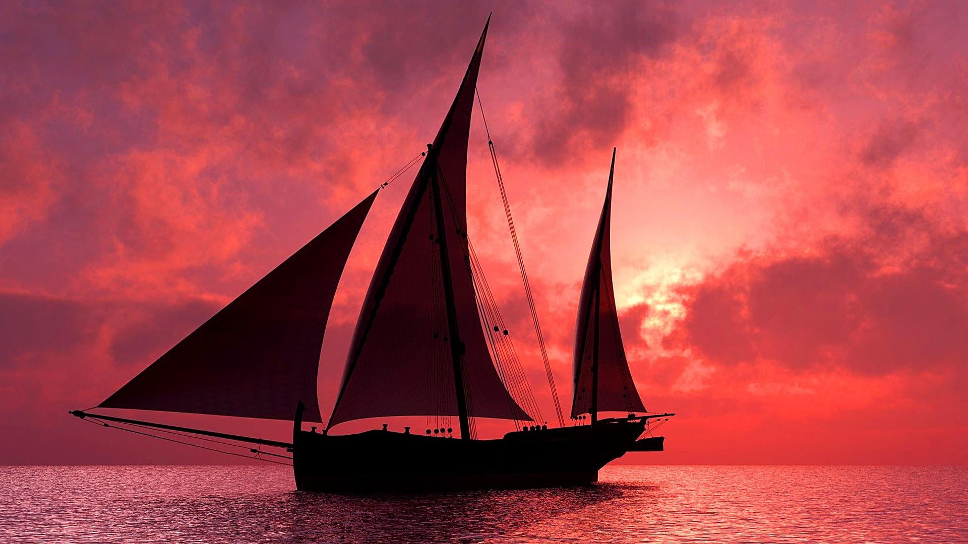 sky, sailing ship, galway hooker, calm, sailboat, fishing boat