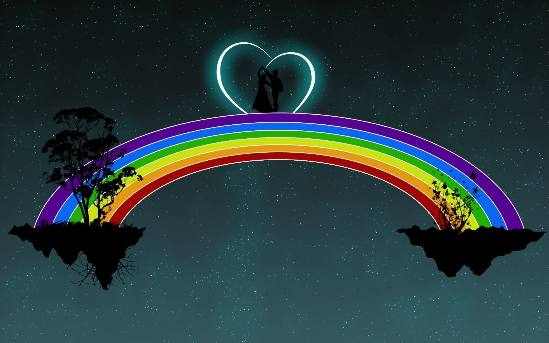 Artistic, Love, Couple, Heart, Night, Rainbow, Starry Sky