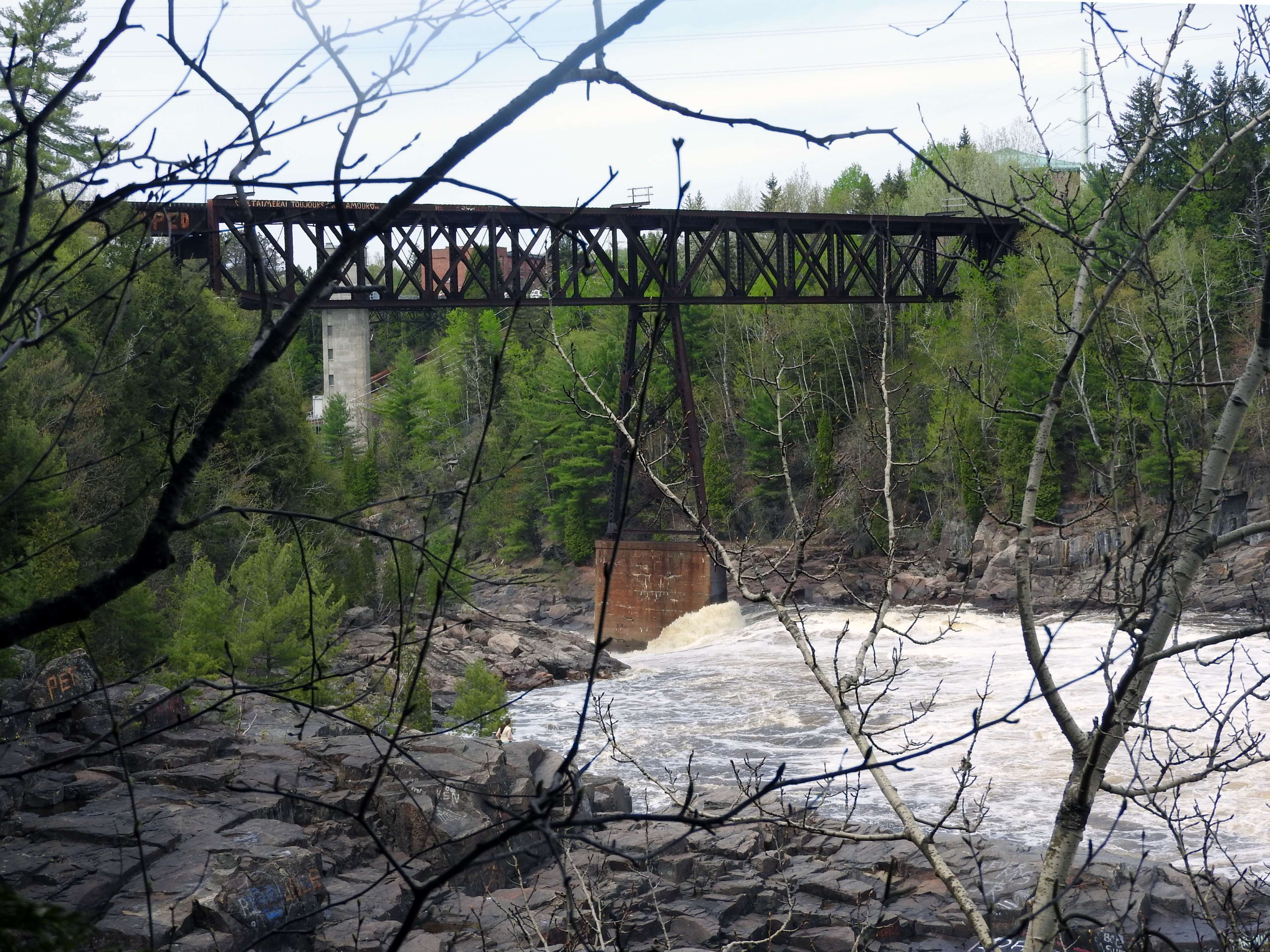 bridge, falls, river, shawinigan, st maurice, train, water