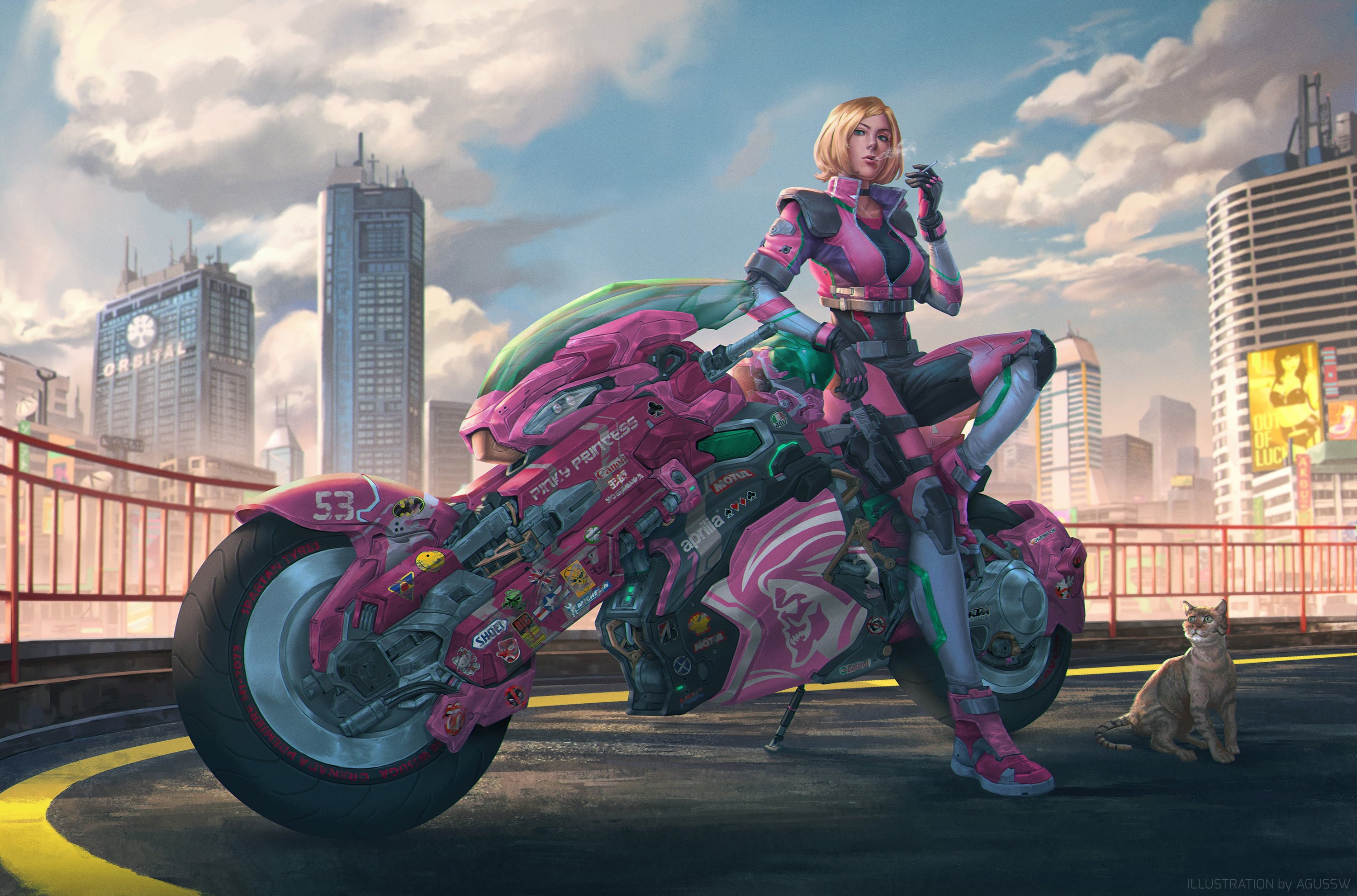 Sci Fi, Cyberpunk, Blonde, Car, Girl, Motorcycle, Vehicle