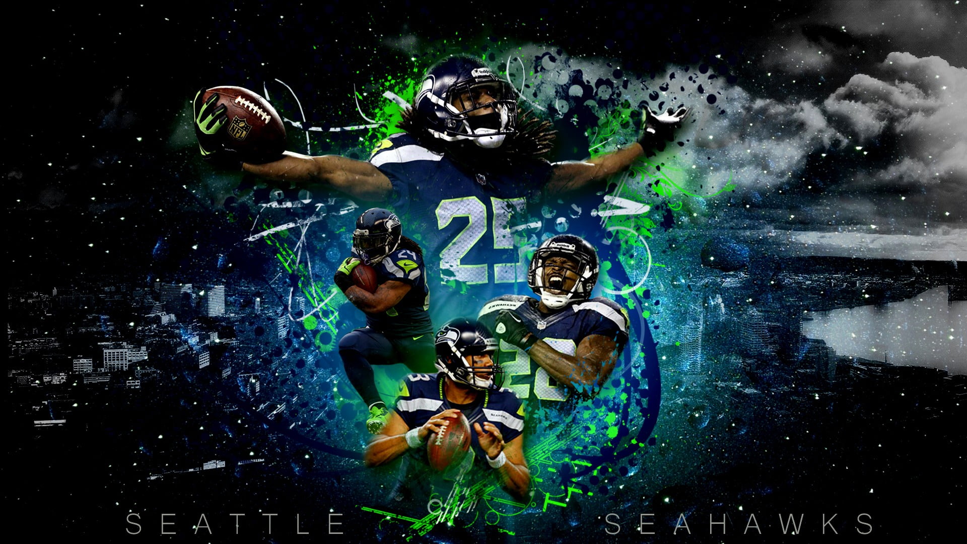 Seattle Seahawks poster, sports, NFL, American football, green
