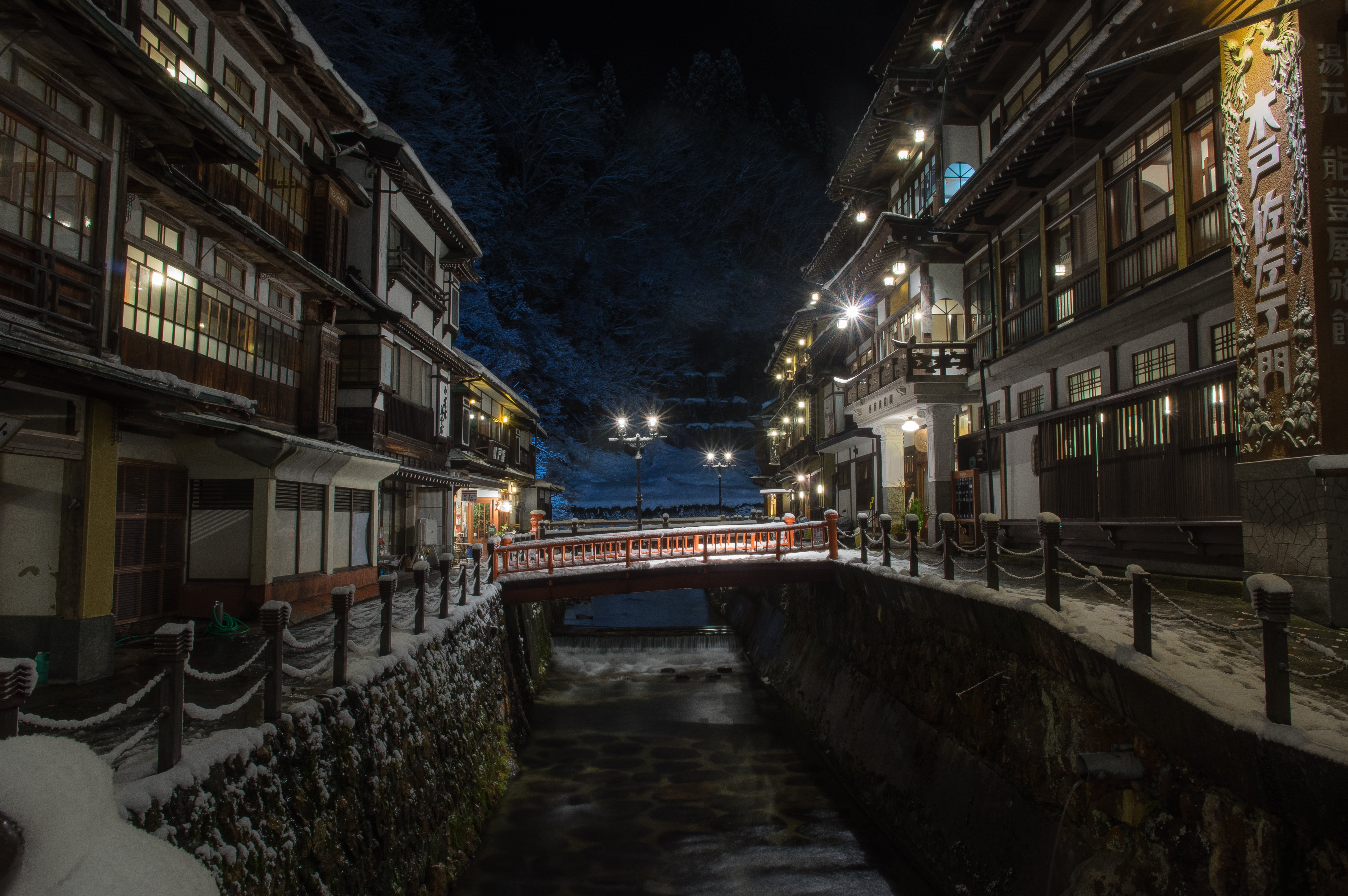 winter, snow, night, home, Japan, lighting, lights, the bridge