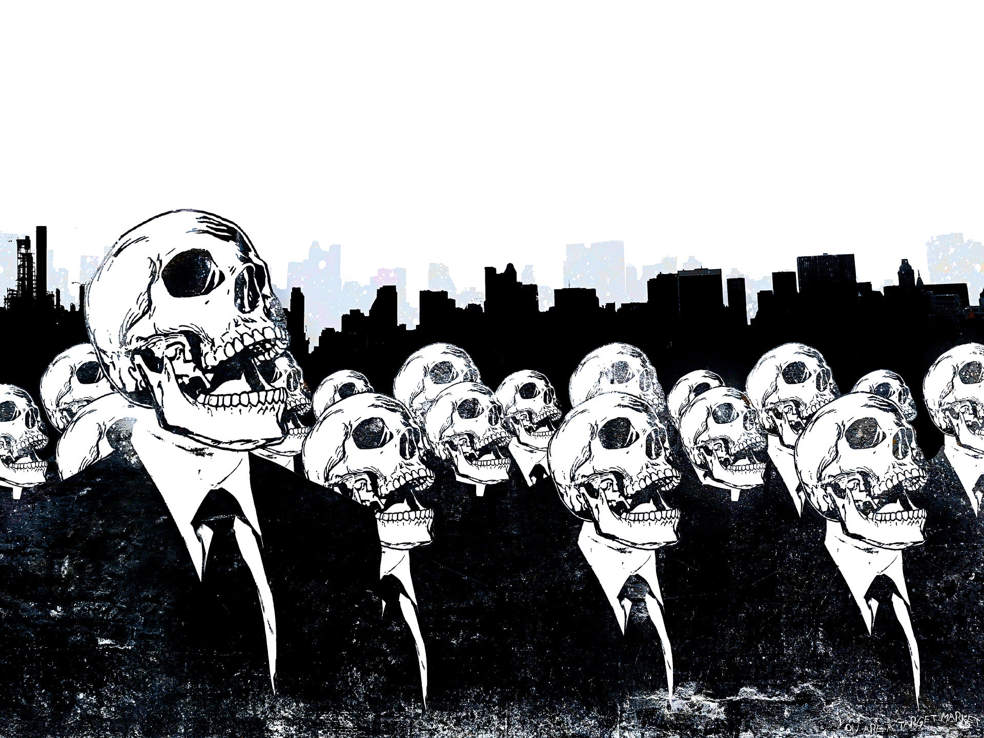 skeletons wearing suit jacket illustration, the crowd, skull