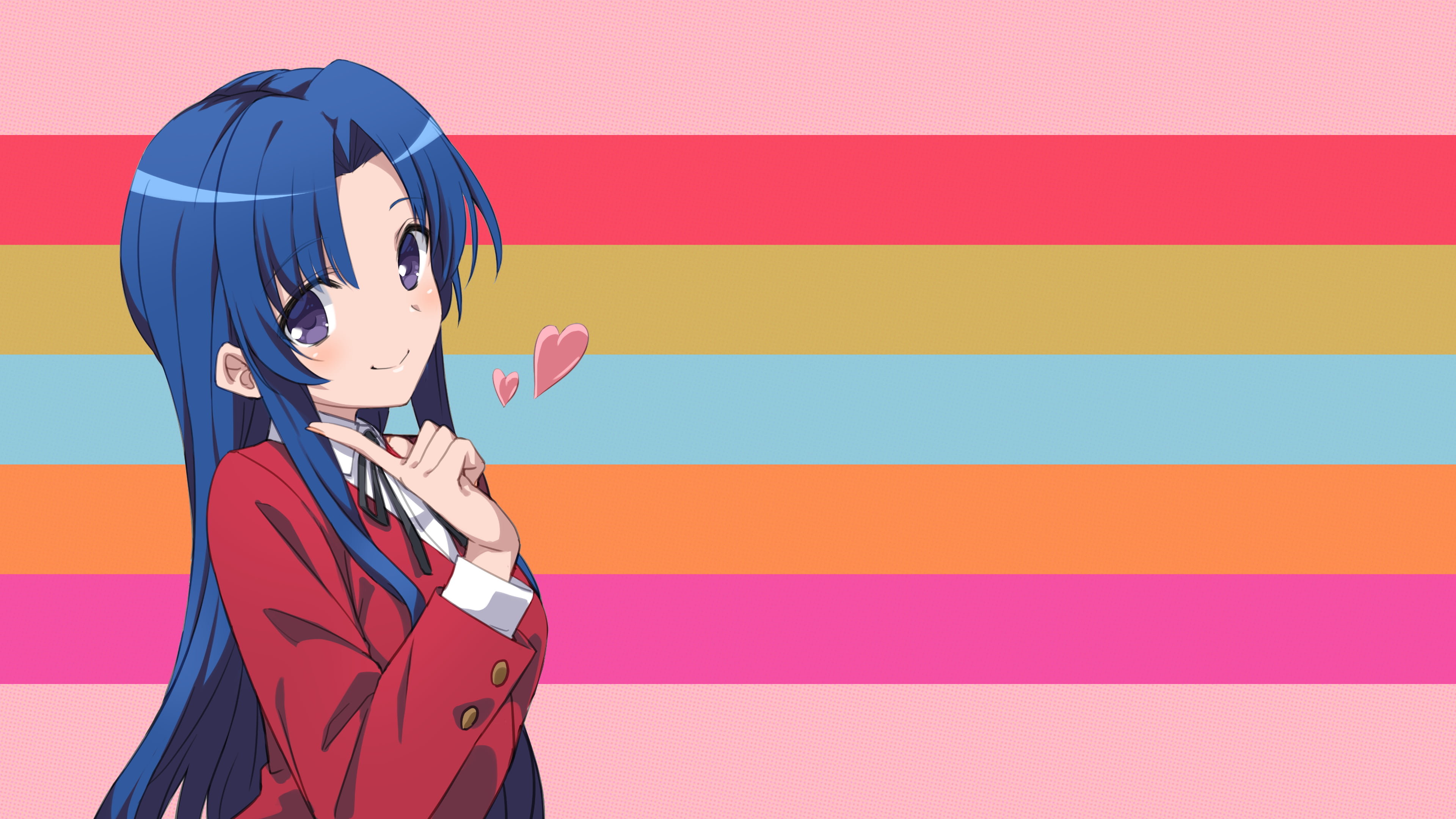 Free Download Hd Wallpaper Anime Girls Toradora Long Hair Blue Hair Red Jackets Hearts